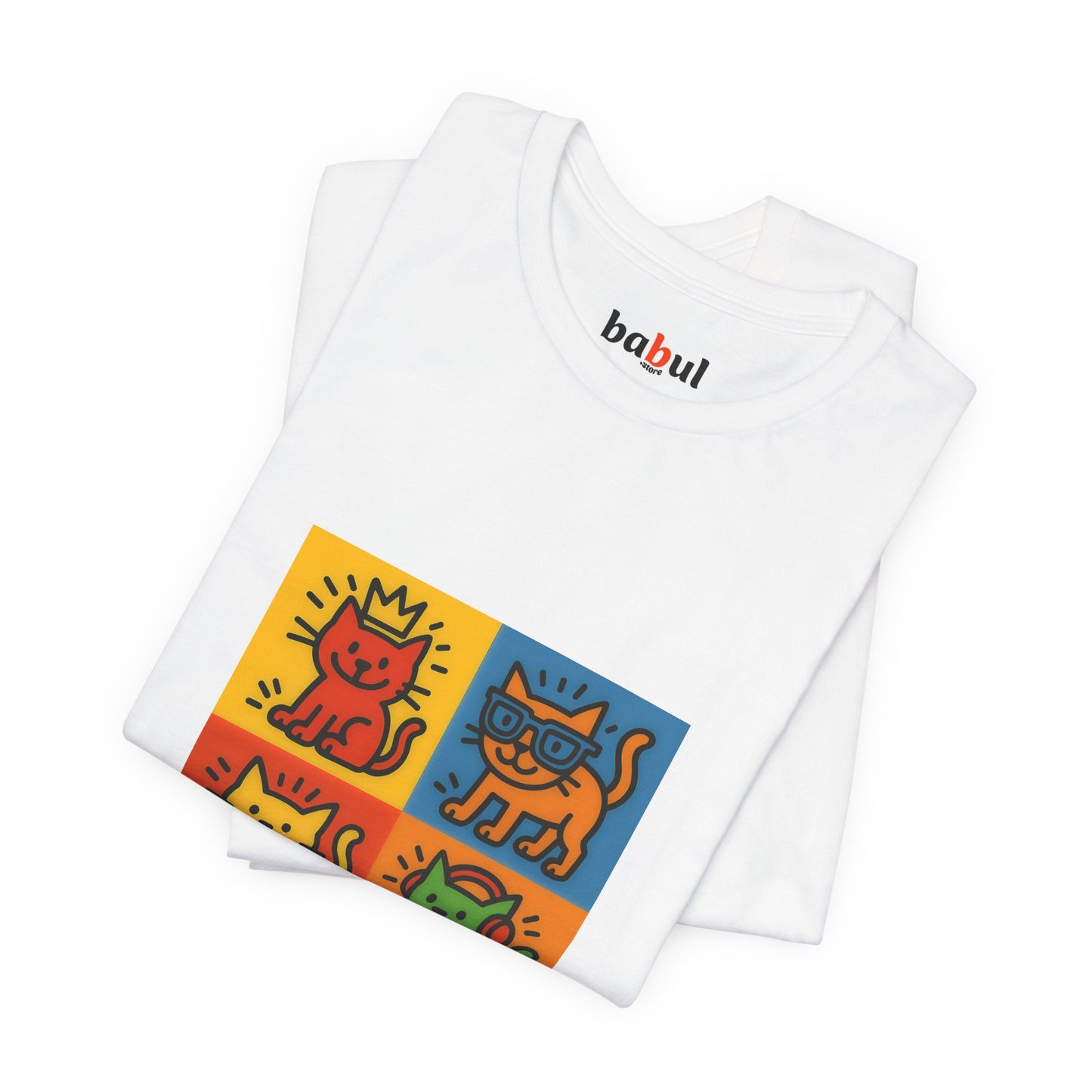 CATART Unisex Jersey Cat T-Shirt - KEITH HARING - Iconic Painting Reimagined with Cats
