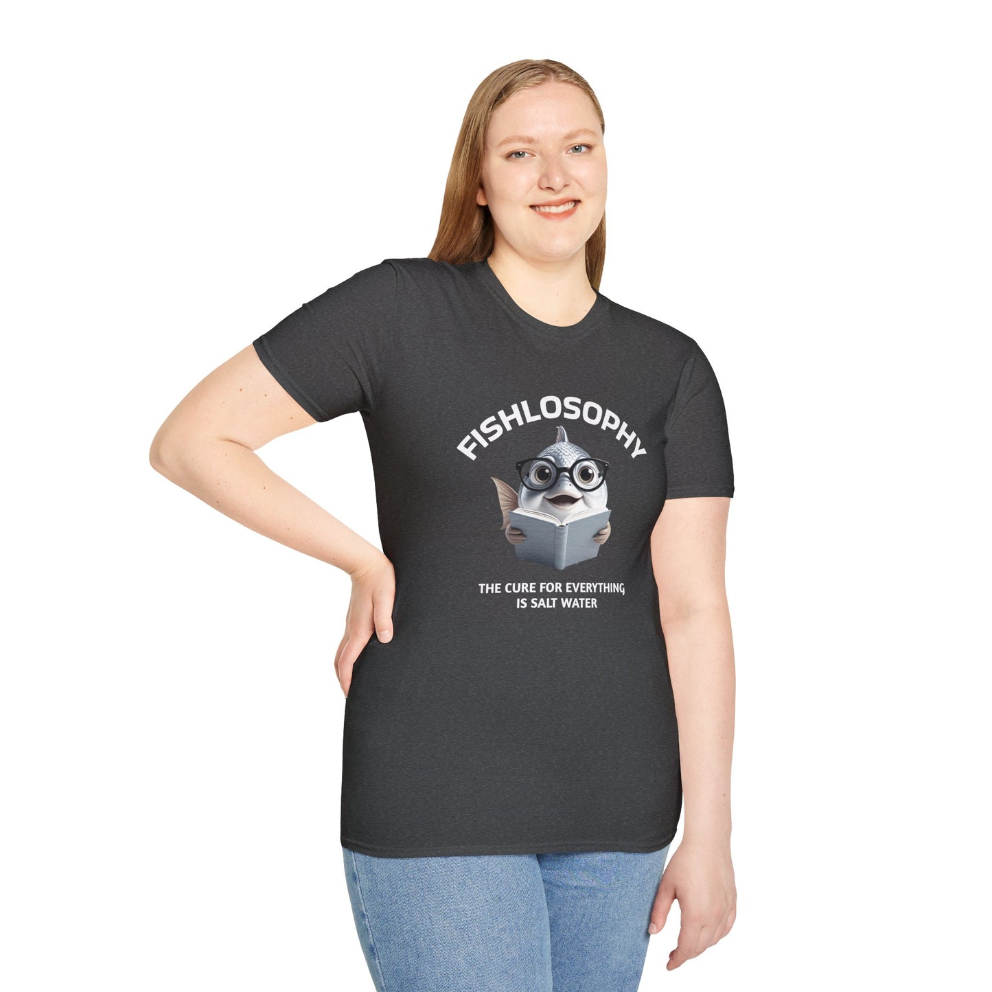 Fishlosophy Unisex T-Shirt - Ocean Vibes and Life's Questions Design - The Cure For Everything Is Salt Water