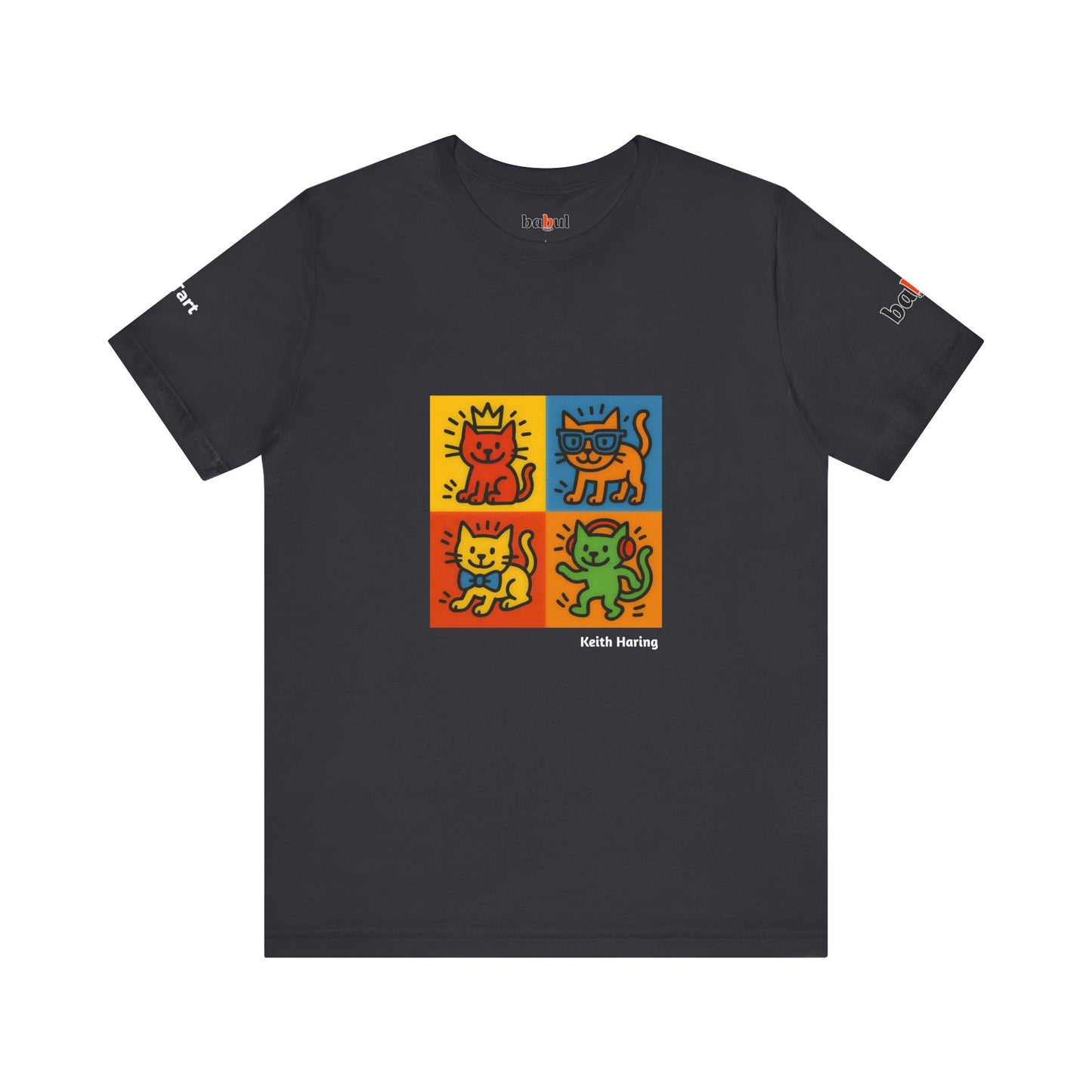 CATART Unisex Jersey Cat T-Shirt - KEITH HARING - Iconic Painting Reimagined with Cats