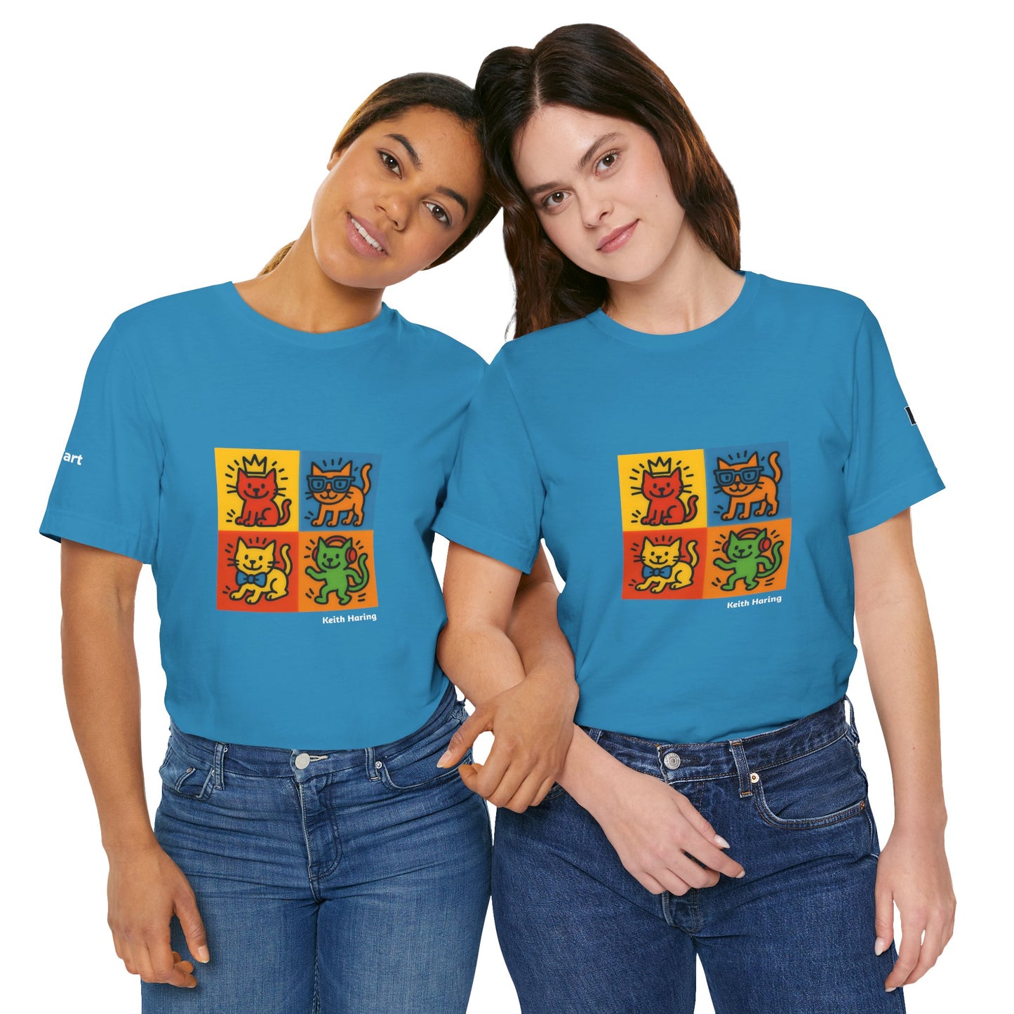 CATART Unisex Jersey Cat T-Shirt - KEITH HARING - Iconic Painting Reimagined with Cats