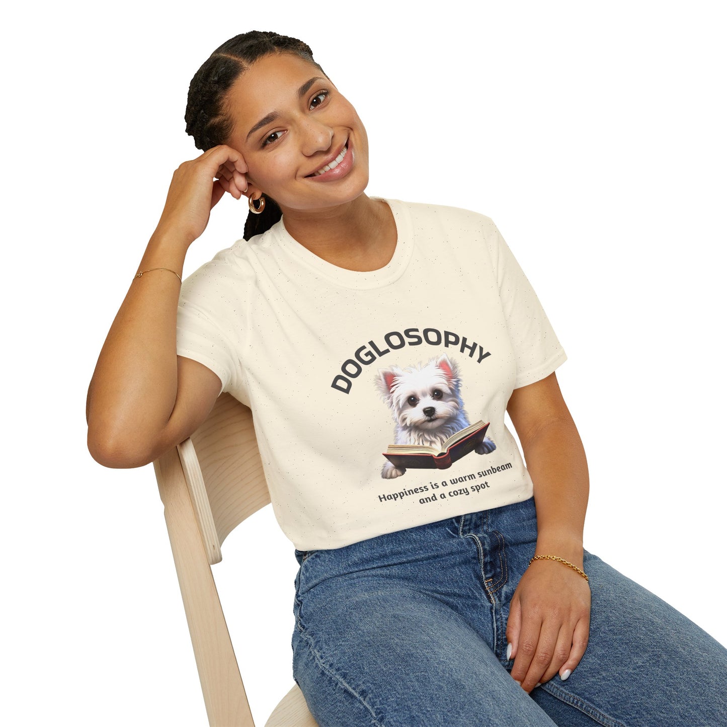 Doglosophy Unisex Softstyle T-Shirt - "Happiness is a Warm Sunbeam" Design