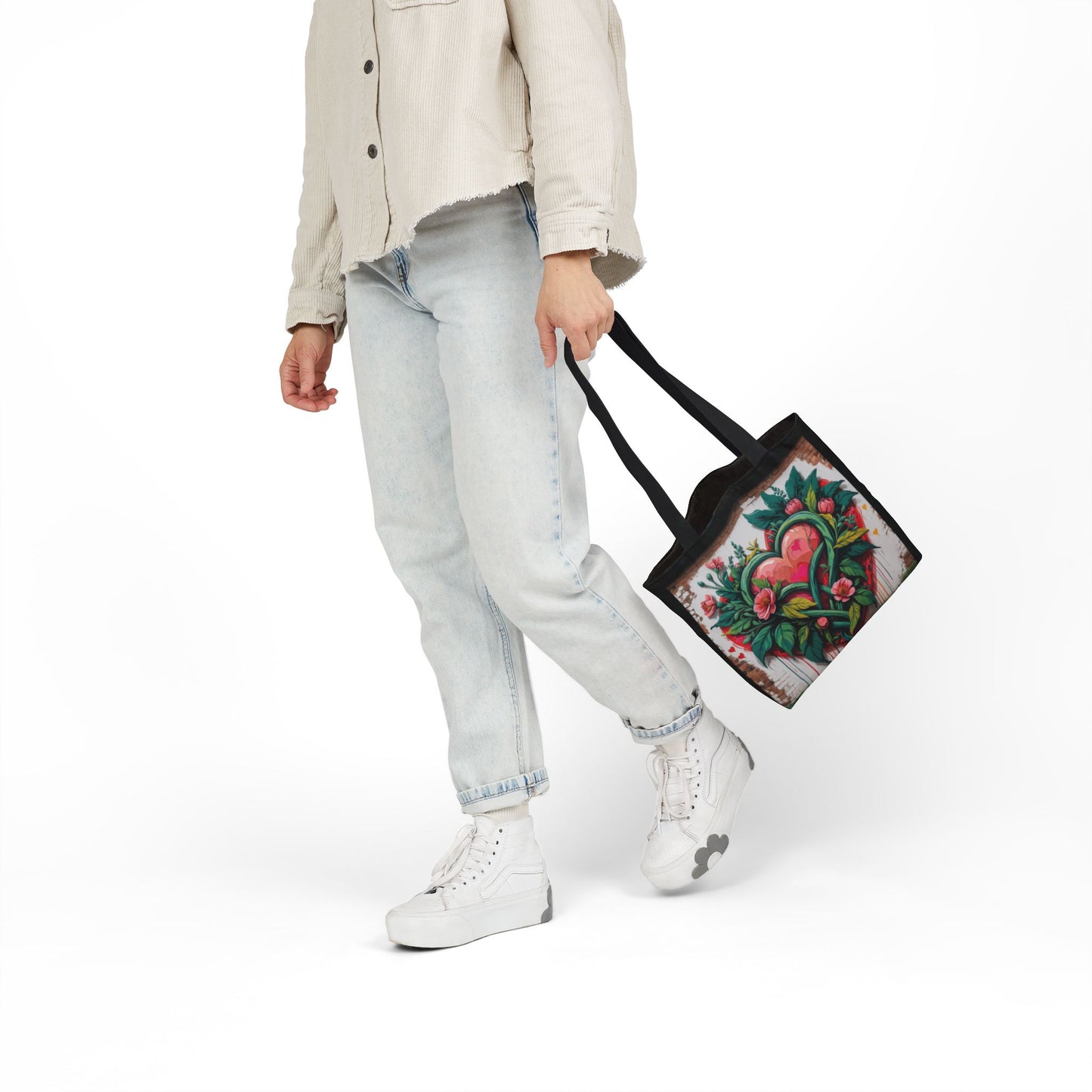 Artistic Surge - Eco-Friendly Canvas Tote Bag - FLOWERED HEARTS