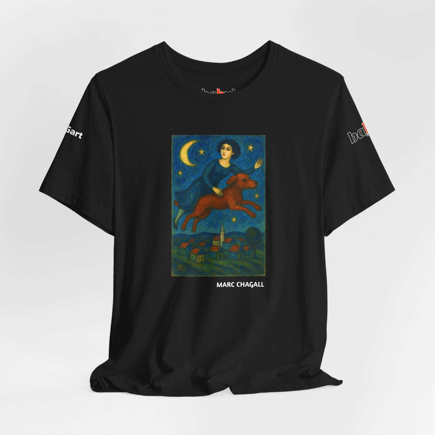 DOGART Unisex Jersey Cat T-Shirt - MARC CHAGALL - Iconic Painting Reimagined with Dogs