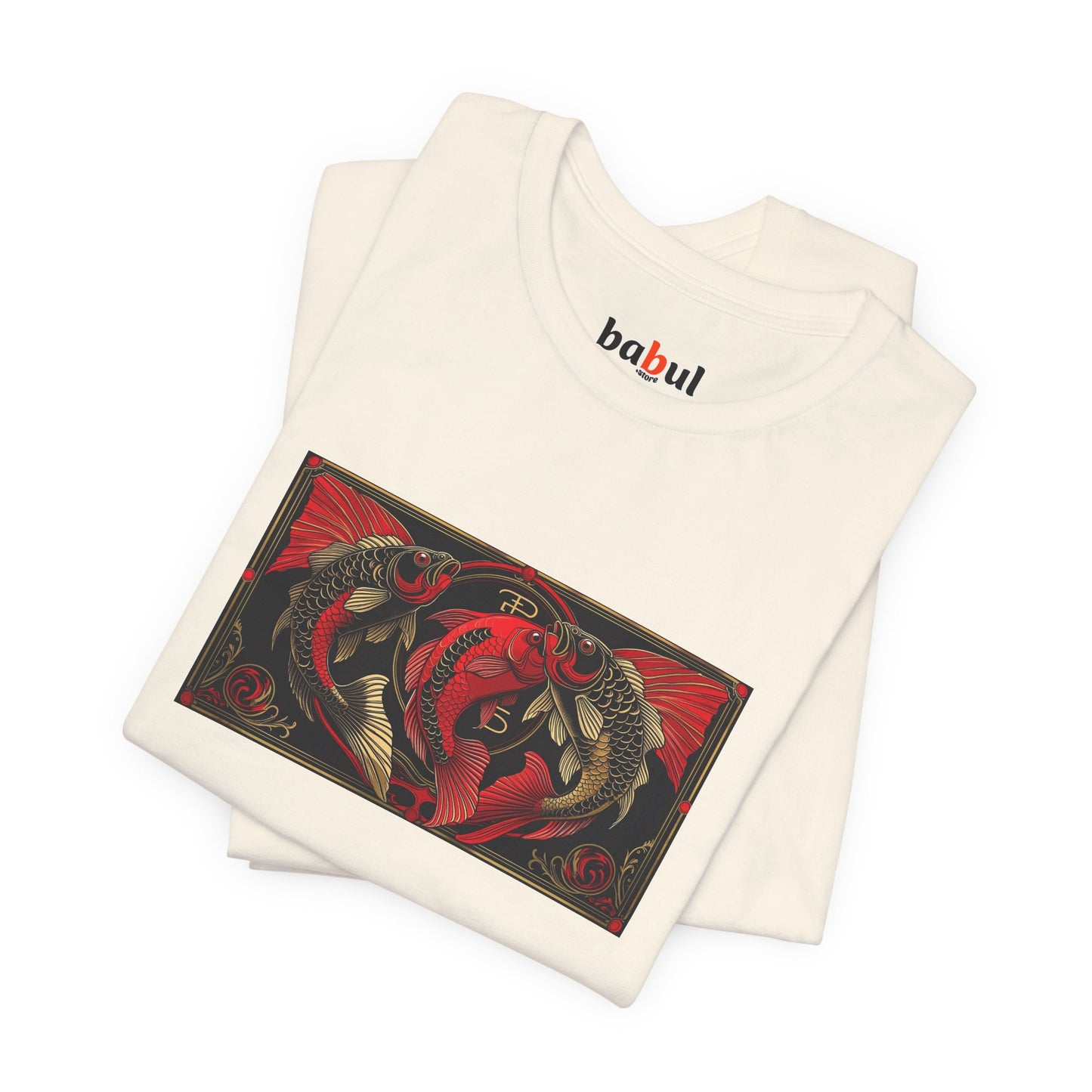 Pisces - Gothic Zodiac T-Shirt. Red graphic in front. Zodiac in the Shadows
