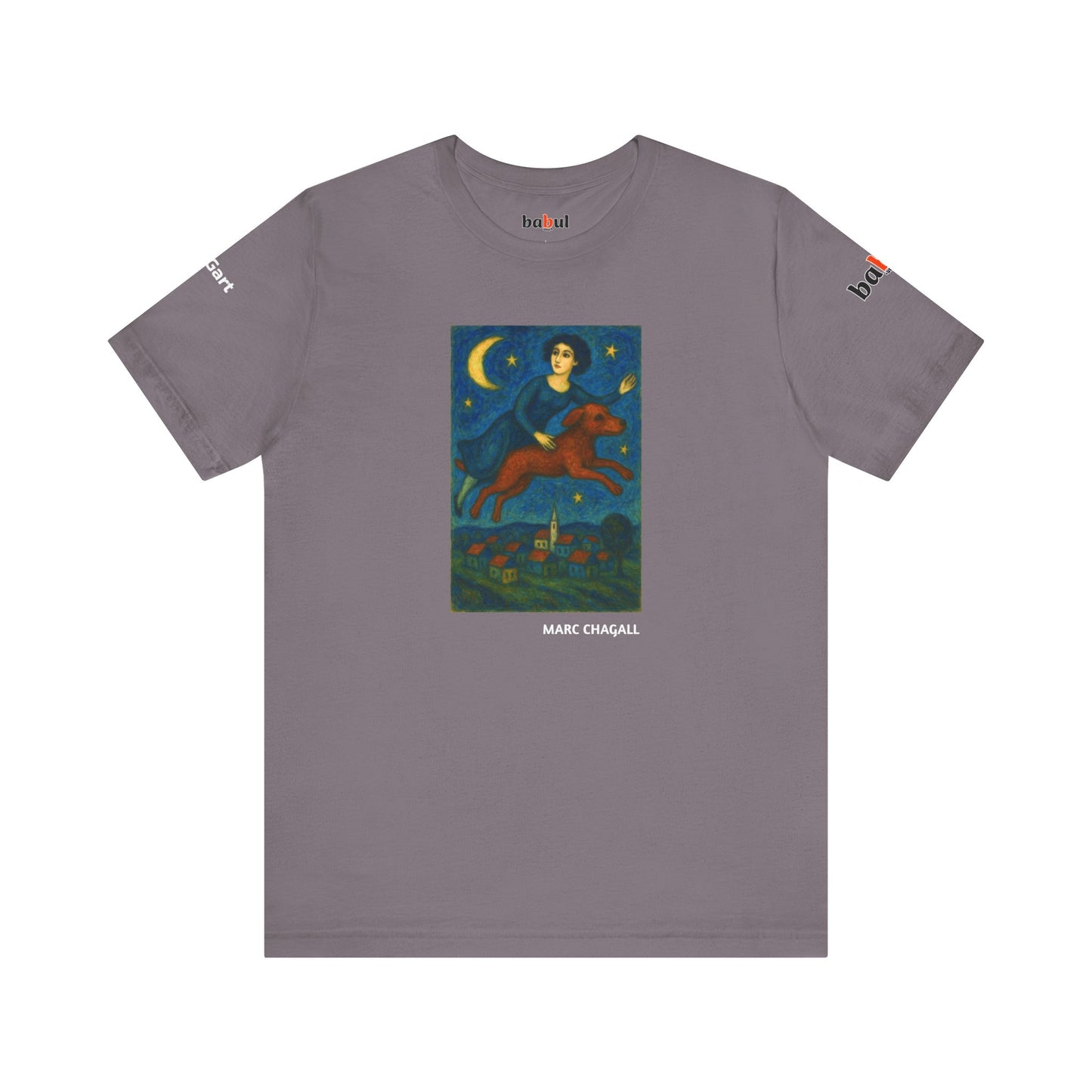DOGART Unisex Jersey Cat T-Shirt - MARC CHAGALL - Iconic Painting Reimagined with Dogs