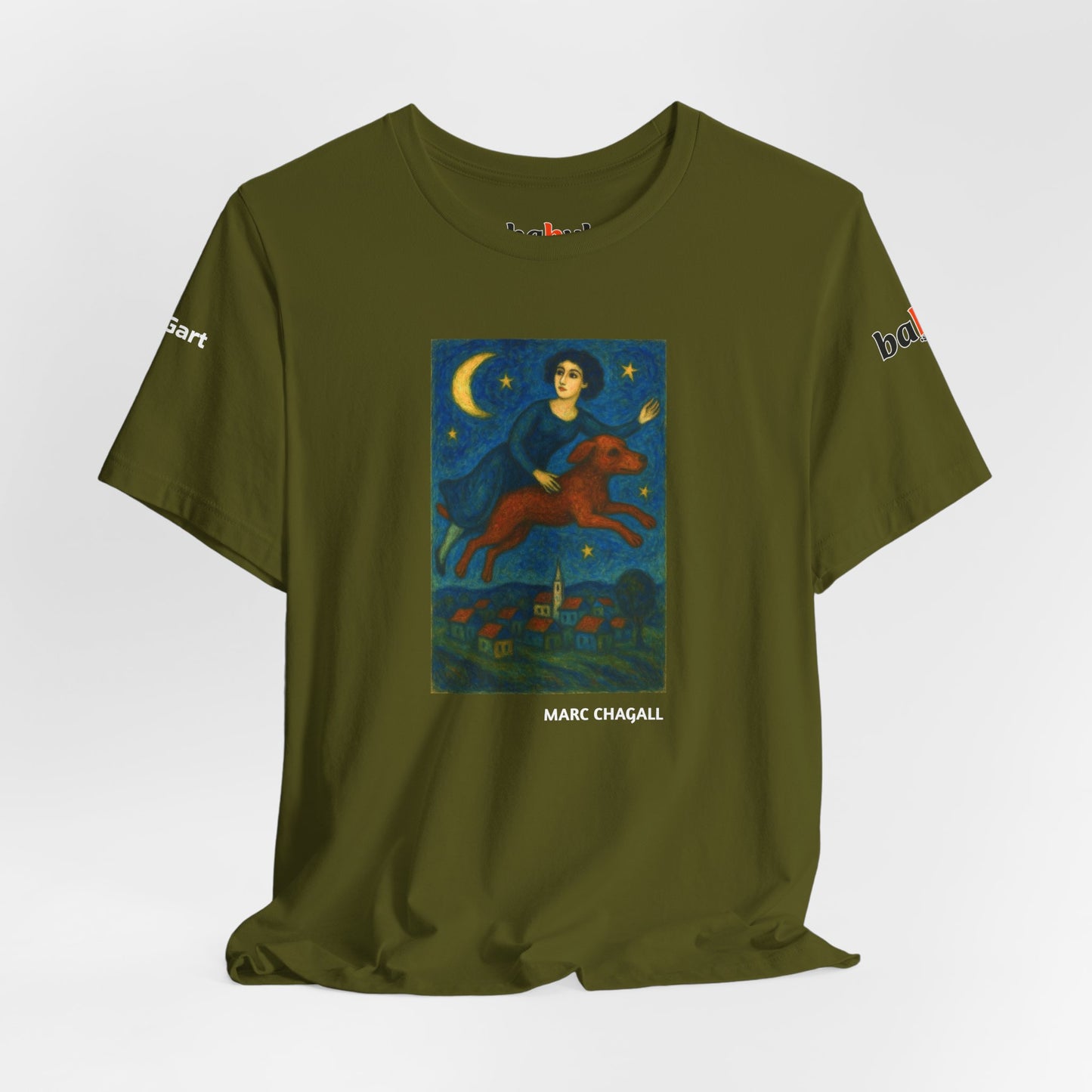 DOGART Unisex Jersey Cat T-Shirt - MARC CHAGALL - Iconic Painting Reimagined with Dogs