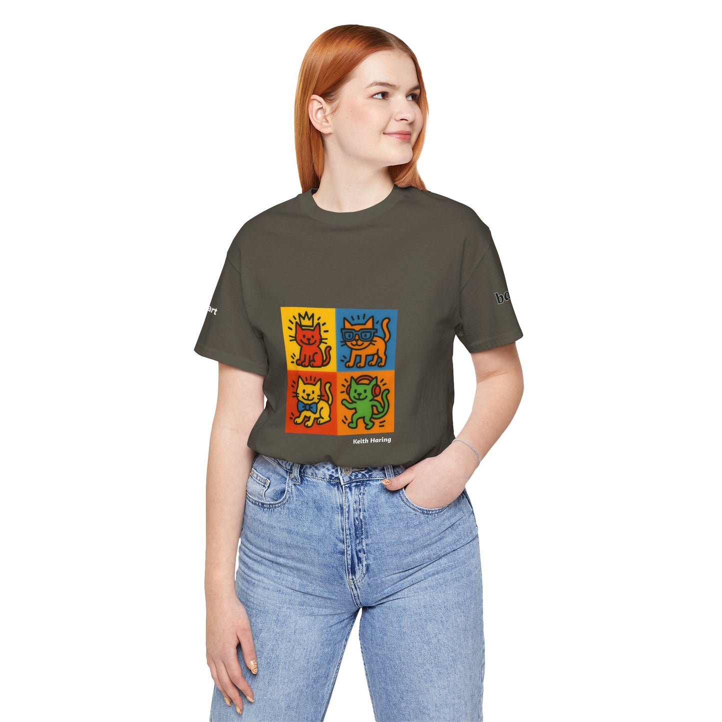 CATART Unisex Jersey Cat T-Shirt - KEITH HARING - Iconic Painting Reimagined with Cats