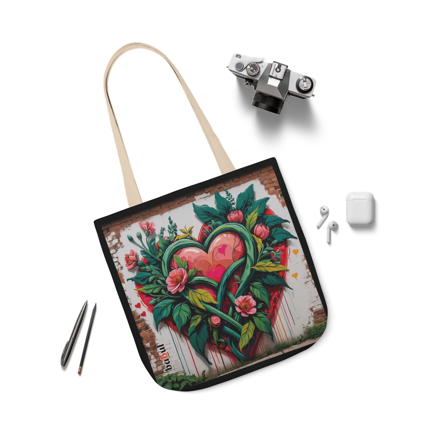 Artistic Surge - Eco-Friendly Canvas Tote Bag - FLOWERED HEARTS
