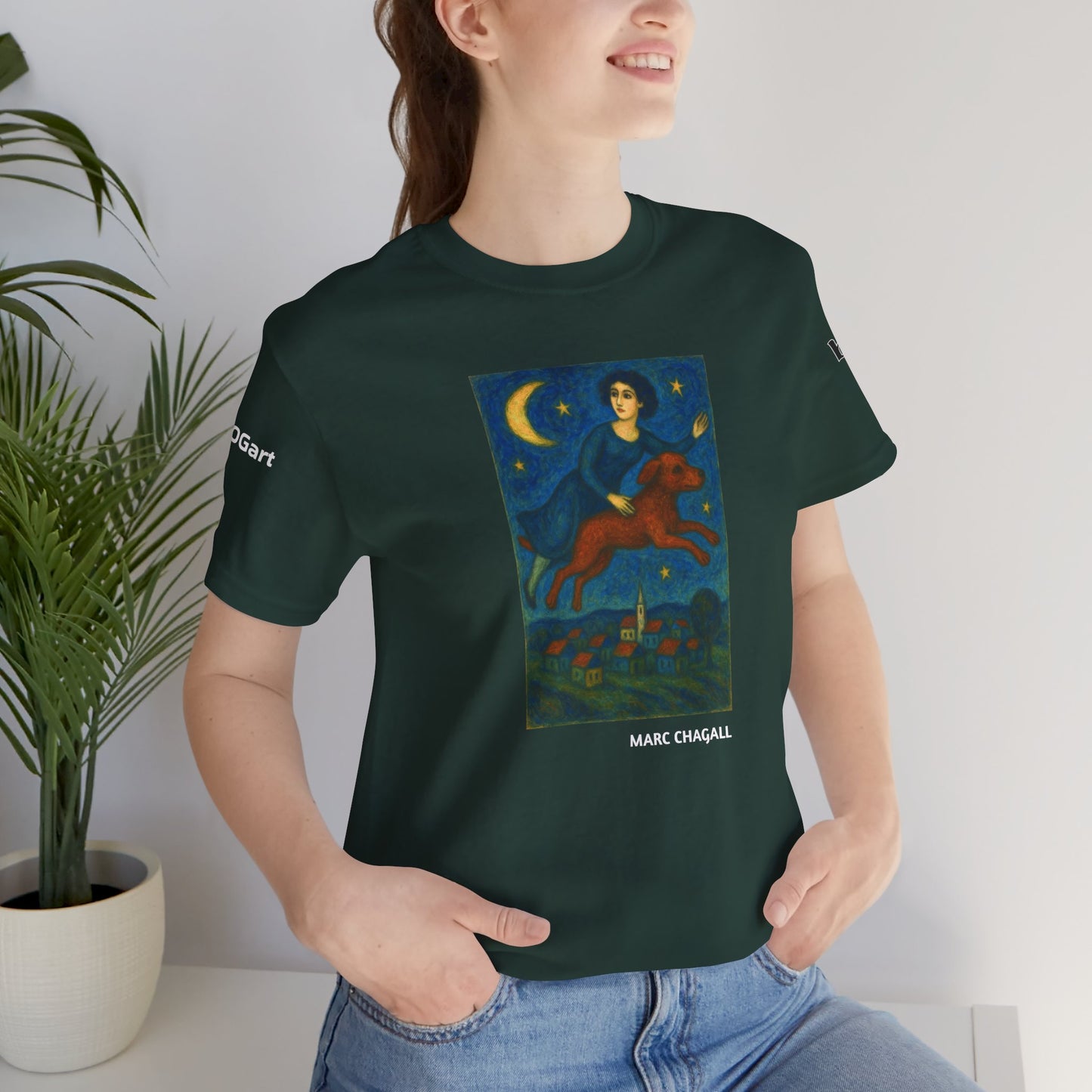 DOGART Unisex Jersey Cat T-Shirt - MARC CHAGALL - Iconic Painting Reimagined with Dogs