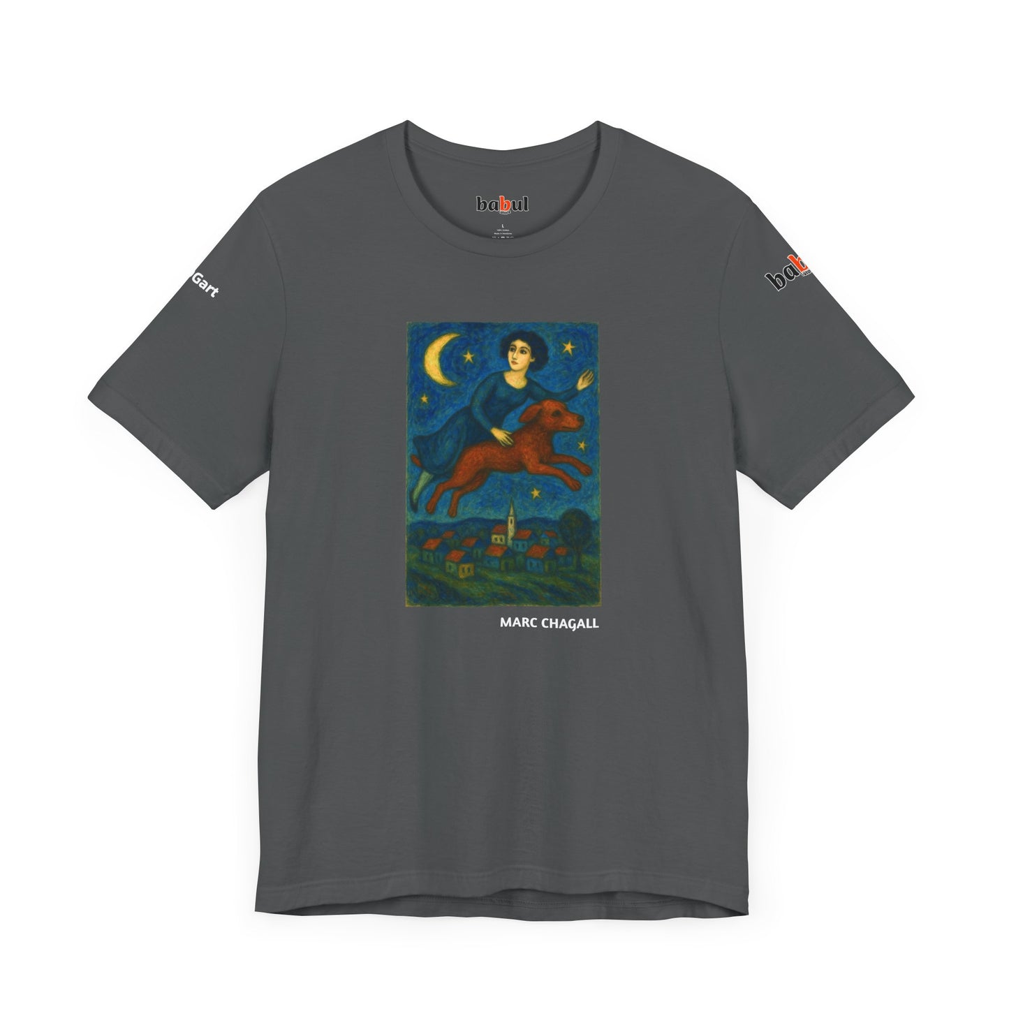 DOGART Unisex Jersey Cat T-Shirt - MARC CHAGALL - Iconic Painting Reimagined with Dogs