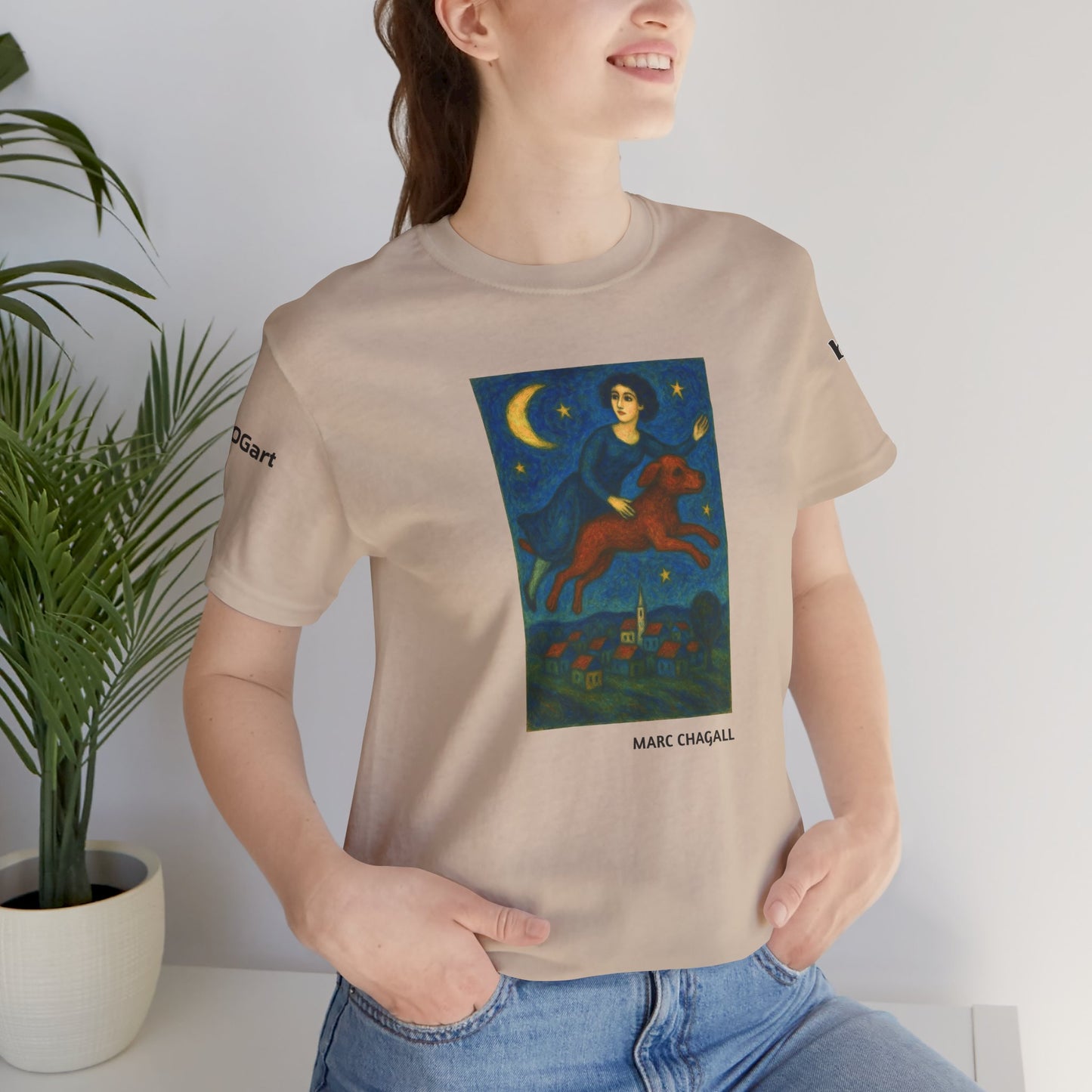 DOGART Unisex Jersey Cat T-Shirt - MARC CHAGALL - Iconic Painting Reimagined with Dogs