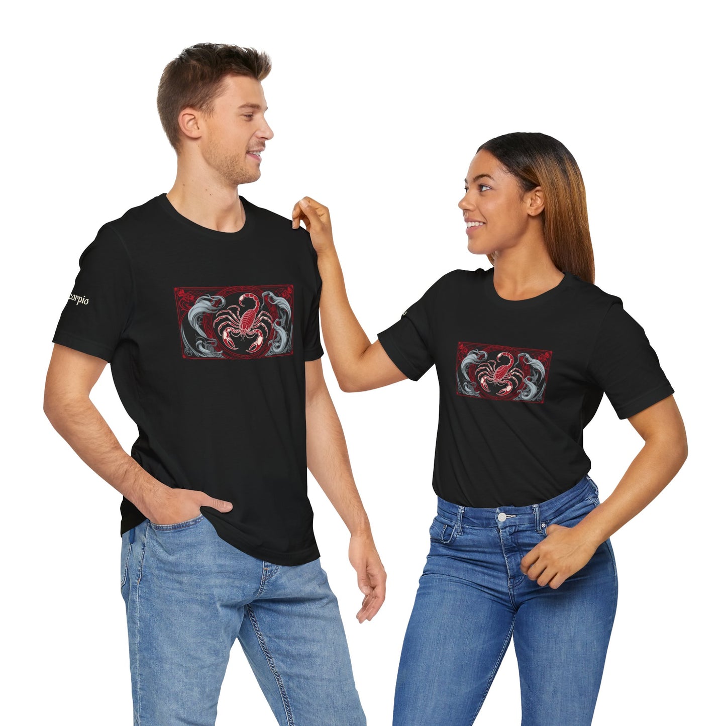 Scorpio - Gothic Zodiac T-Shirt. Red graphic in front. Zodiac in the Shadows