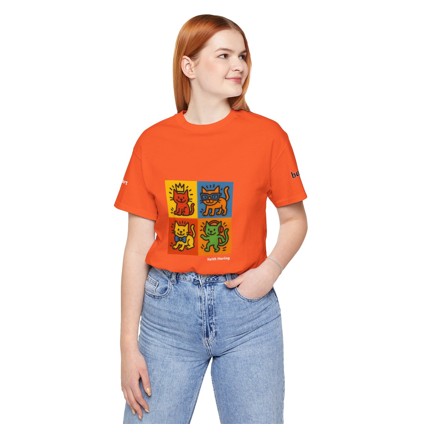 CATART Unisex Jersey Cat T-Shirt - KEITH HARING - Iconic Painting Reimagined with Cats