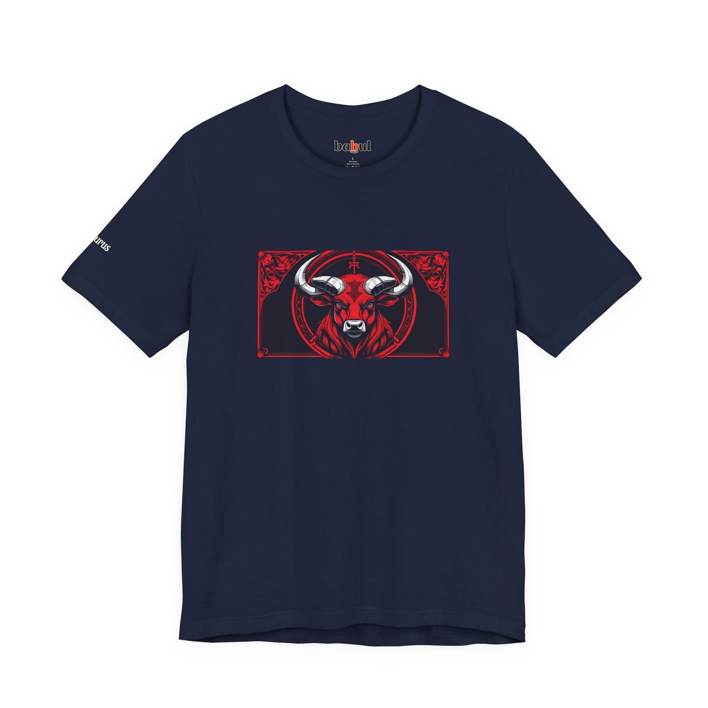 Taurus - Gothic Zodiac T-Shirt. Red graphic in front. Zodiac in the Shadows