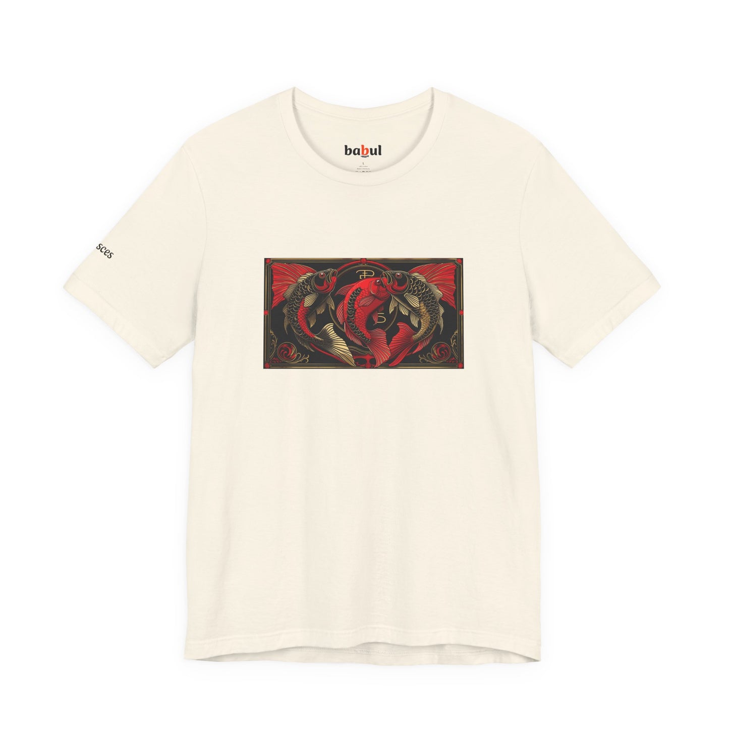 Pisces - Gothic Zodiac T-Shirt. Red graphic in front. Zodiac in the Shadows