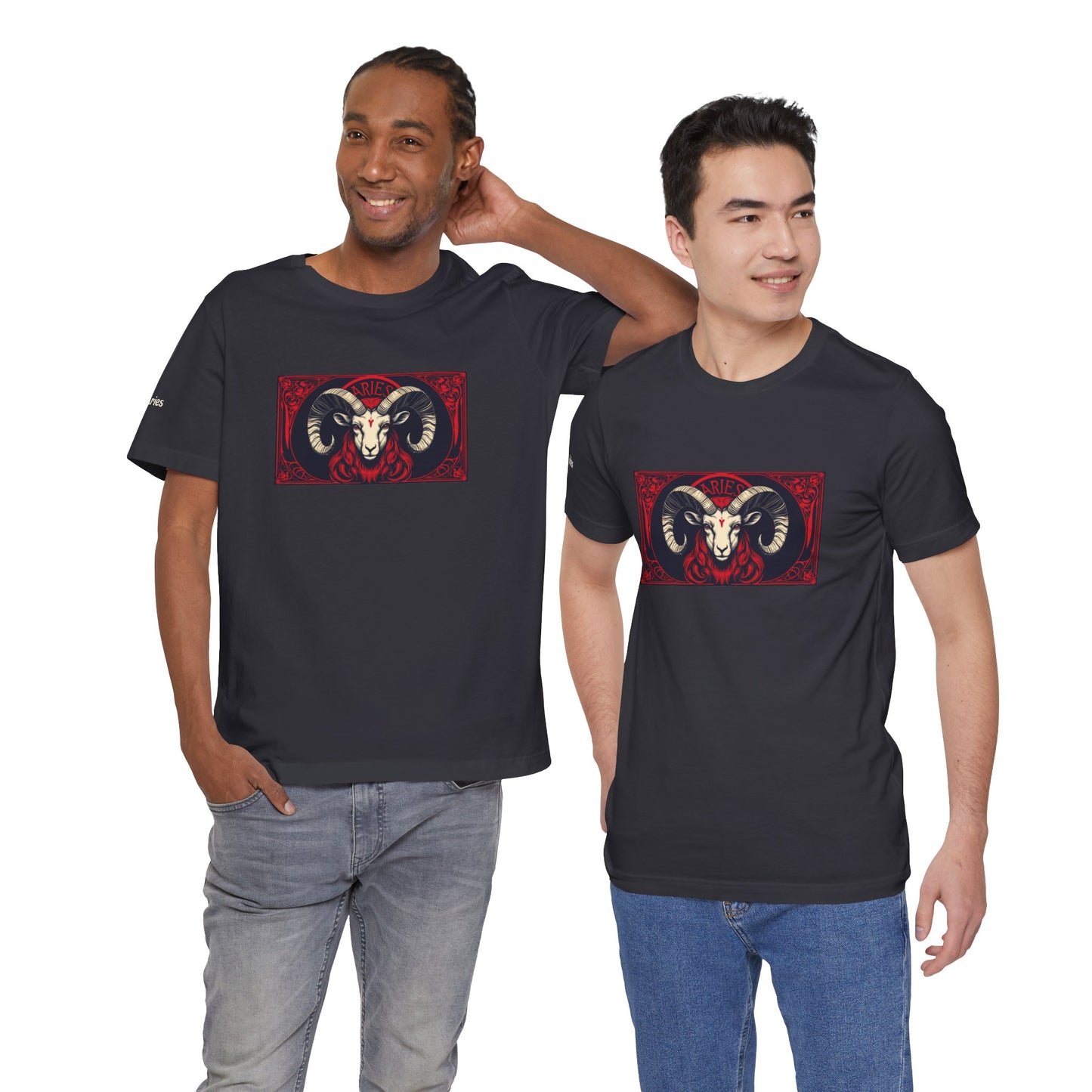 Aries - Gothic Zodiac T-Shirt. Red graphic in front. Zodiac in the Shadows