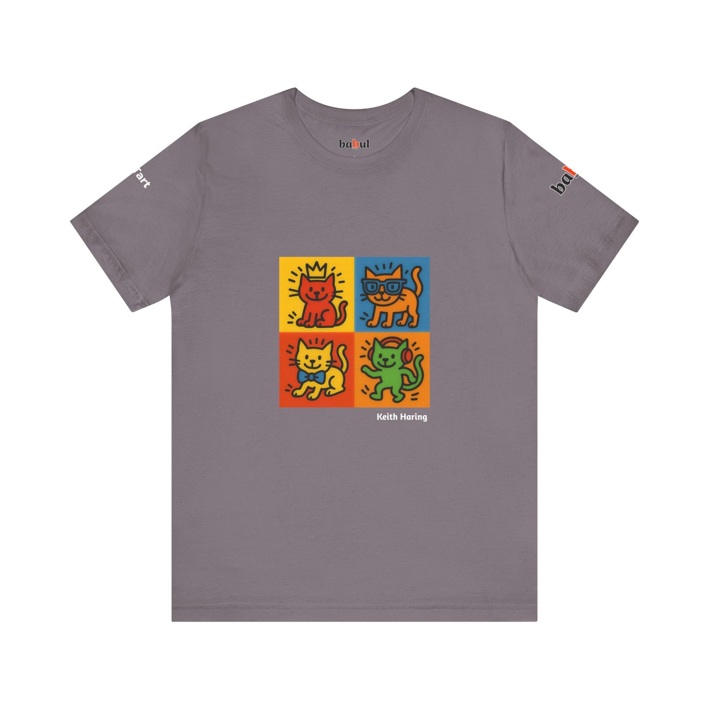 CATART Unisex Jersey Cat T-Shirt - KEITH HARING - Iconic Painting Reimagined with Cats