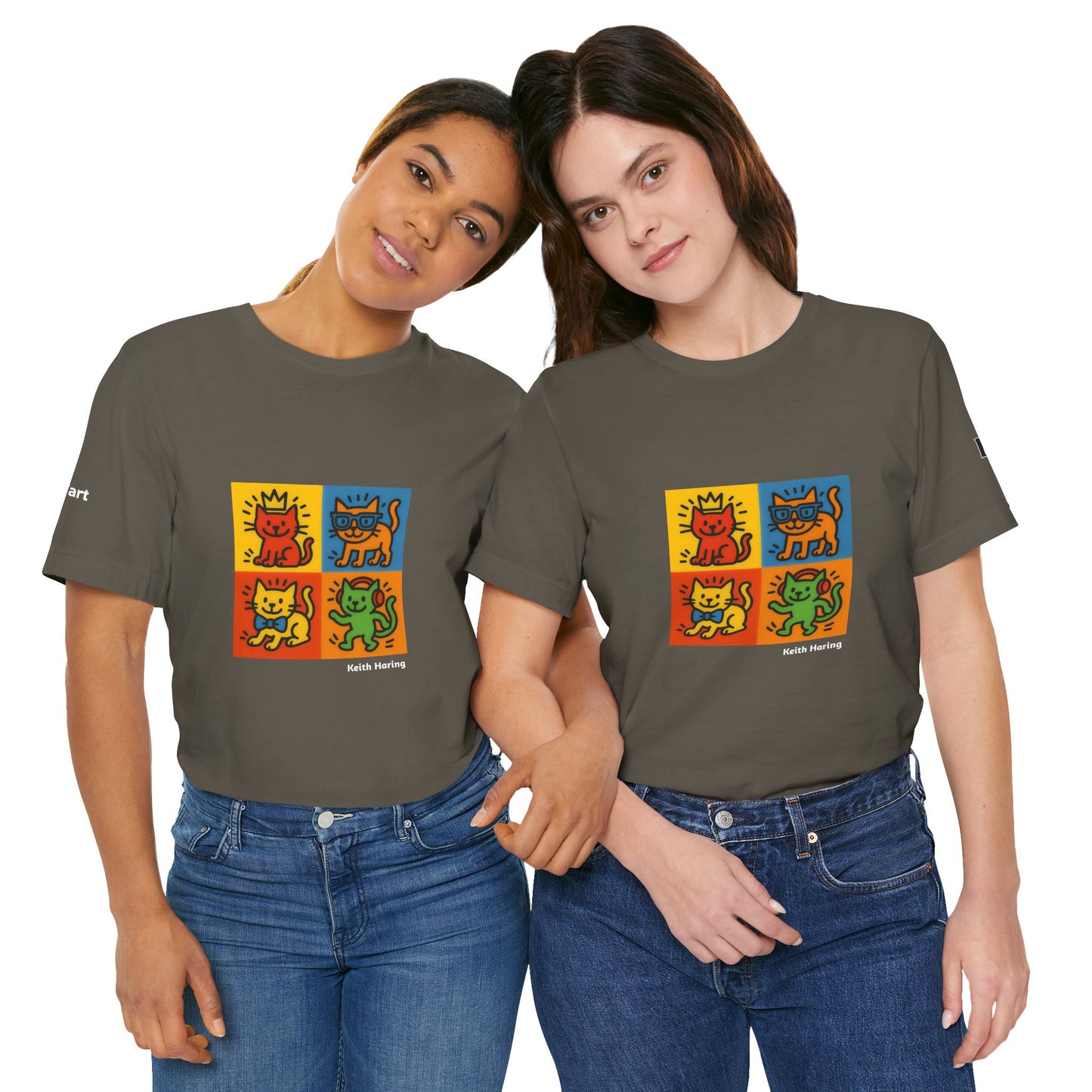 CATART Unisex Jersey Cat T-Shirt - KEITH HARING - Iconic Painting Reimagined with Cats