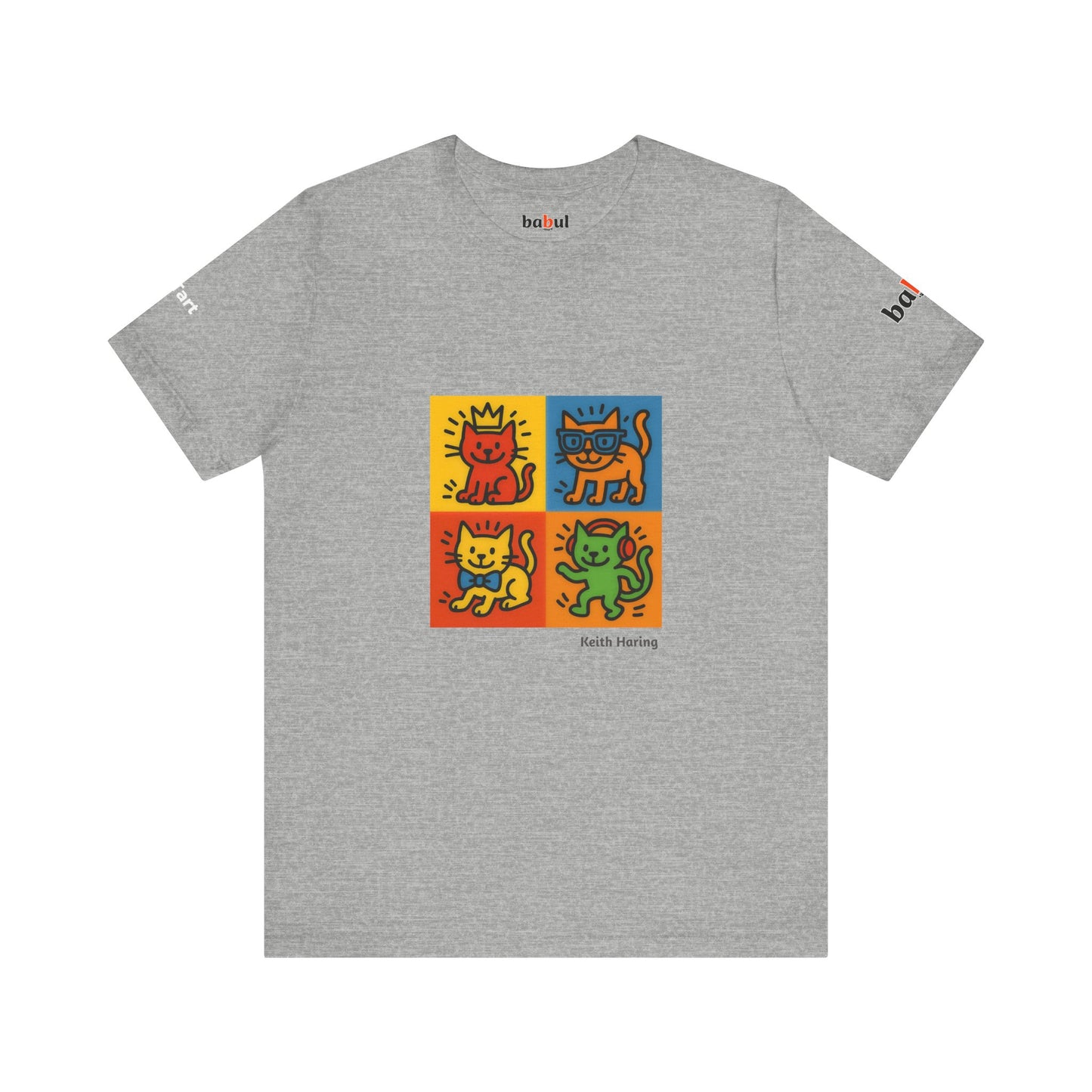 CATART Unisex Jersey Cat T-Shirt - KEITH HARING - Iconic Painting Reimagined with Cats