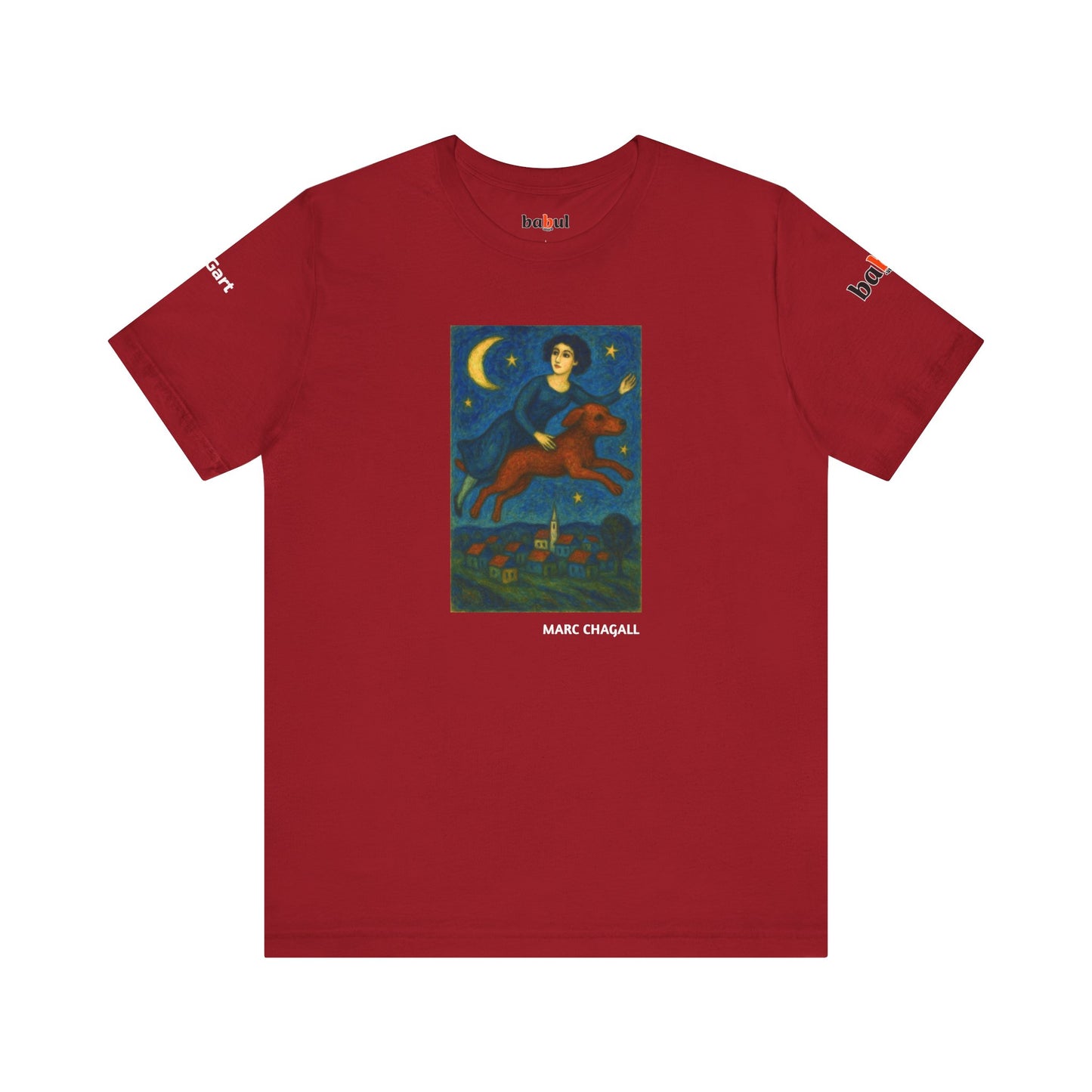 DOGART Unisex Jersey Cat T-Shirt - MARC CHAGALL - Iconic Painting Reimagined with Dogs