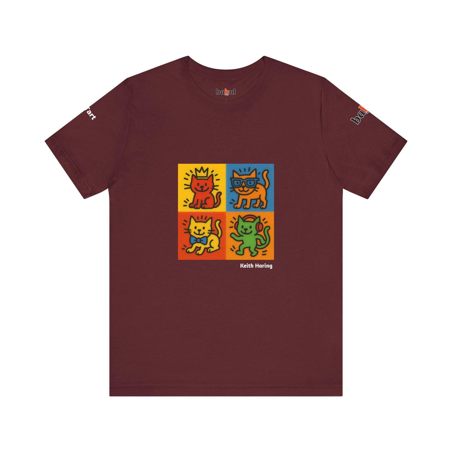 CATART Unisex Jersey Cat T-Shirt - KEITH HARING - Iconic Painting Reimagined with Cats
