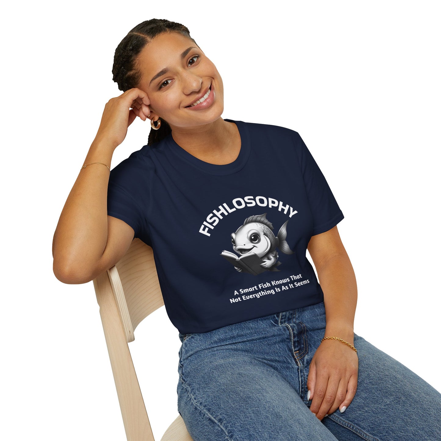 Fishlosophy Unisex T-Shirt - Ocean Vibes and Life's Questions Design - A Smart Fish Knows That Not Everything Is As It Seems