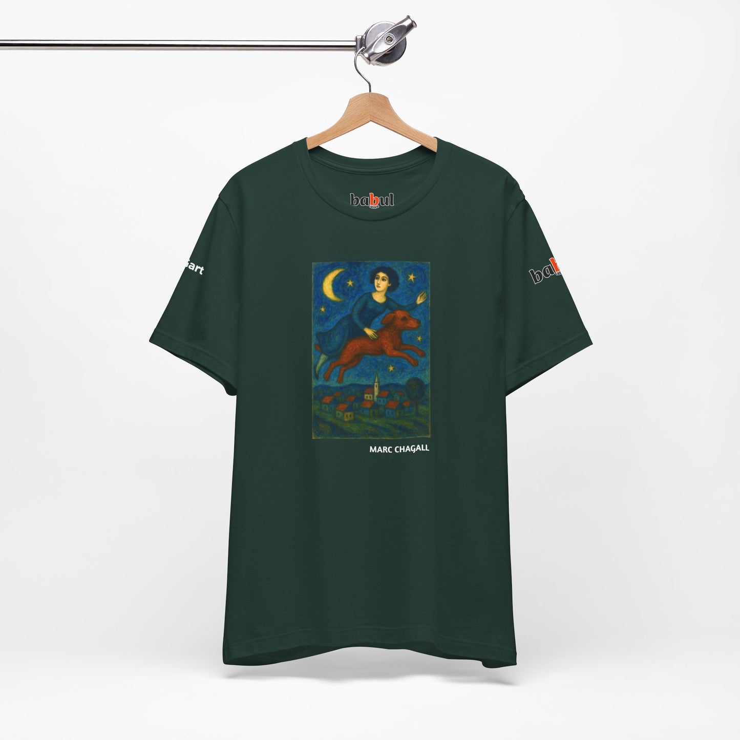 DOGART Unisex Jersey Cat T-Shirt - MARC CHAGALL - Iconic Painting Reimagined with Dogs
