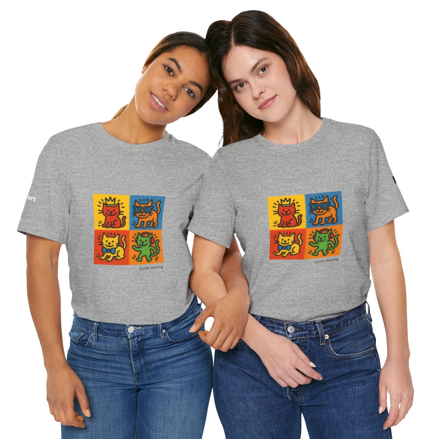 CATART Unisex Jersey Cat T-Shirt - KEITH HARING - Iconic Painting Reimagined with Cats