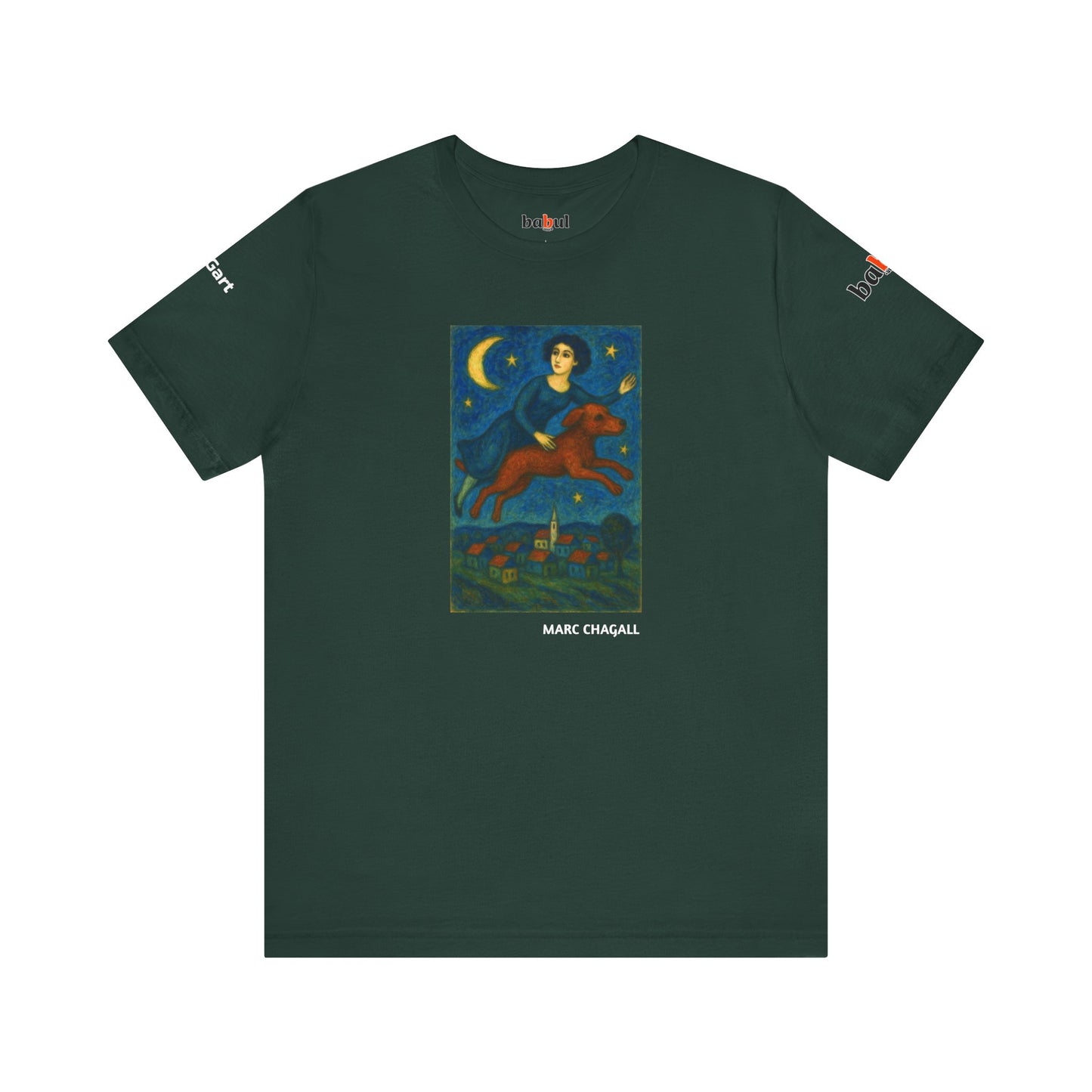 DOGART Unisex Jersey Cat T-Shirt - MARC CHAGALL - Iconic Painting Reimagined with Dogs