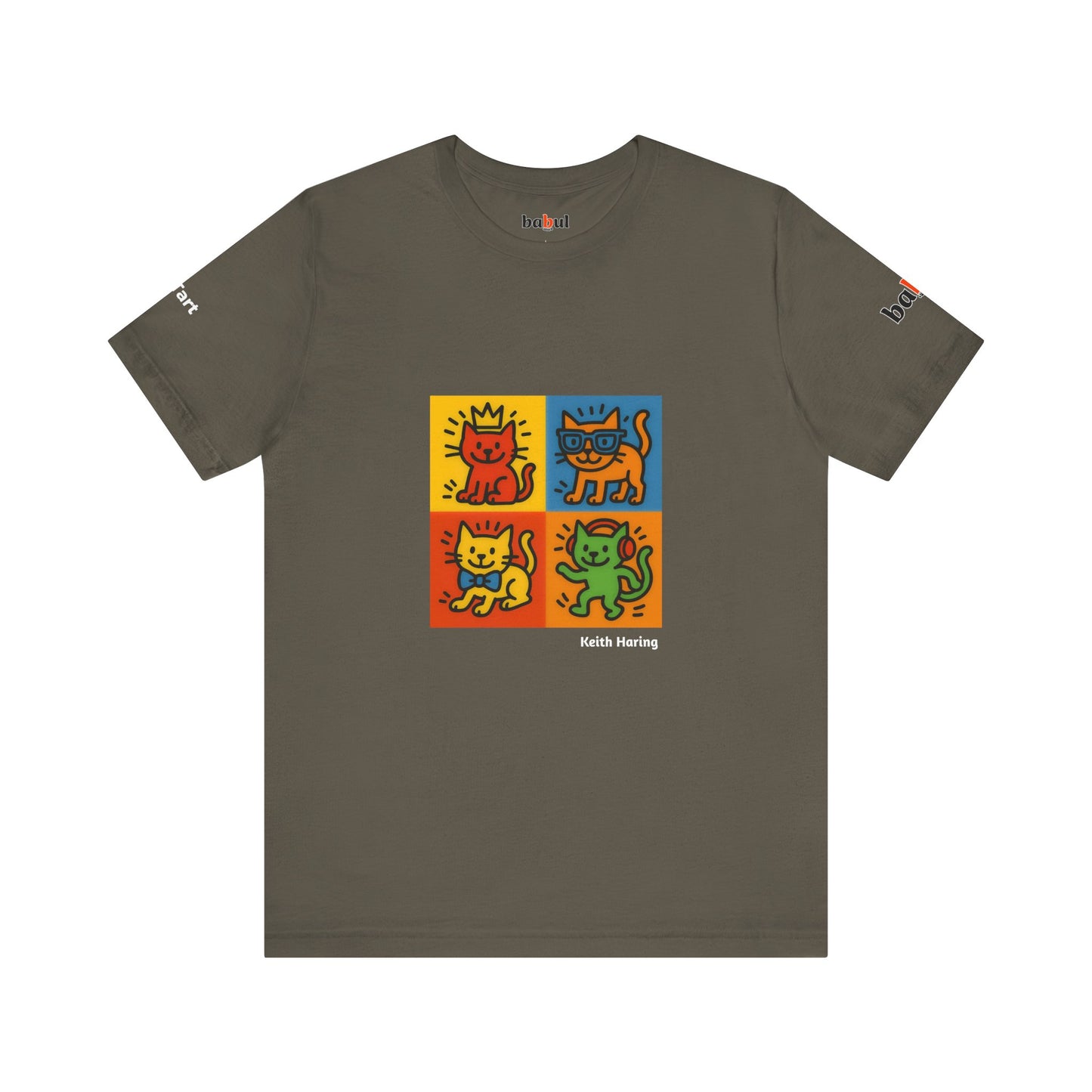 CATART Unisex Jersey Cat T-Shirt - KEITH HARING - Iconic Painting Reimagined with Cats