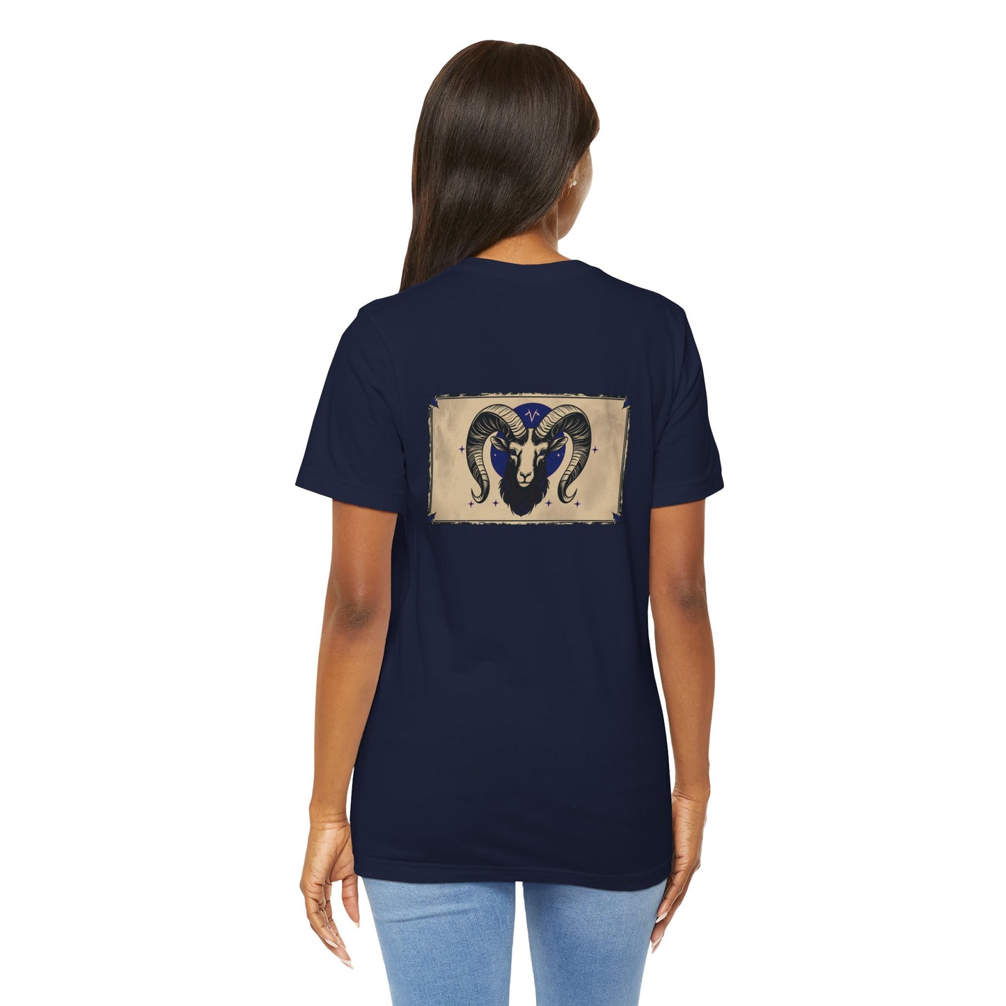 Aries - Gothic Zodiac T-Shirt. Blue graphic on the back. Zodiac in the Shadows