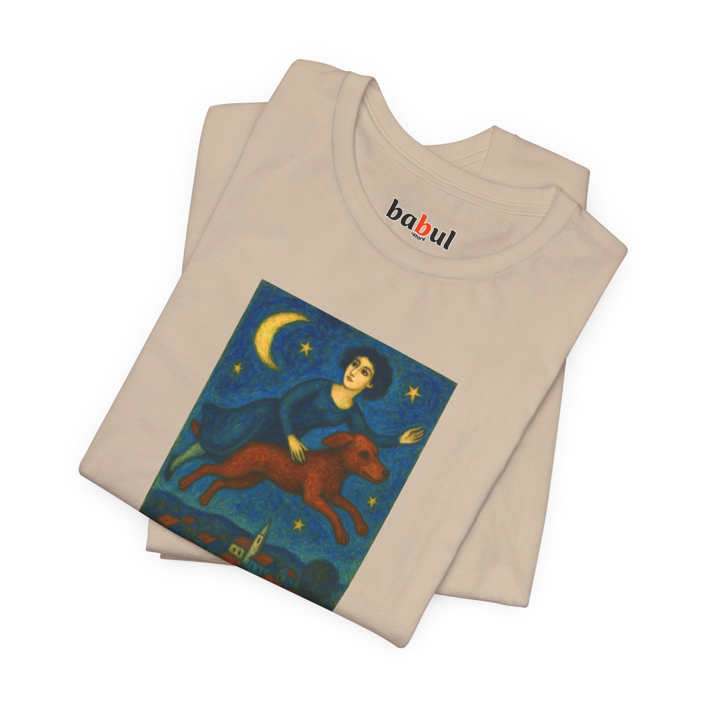 DOGART Unisex Jersey Cat T-Shirt - MARC CHAGALL - Iconic Painting Reimagined with Dogs