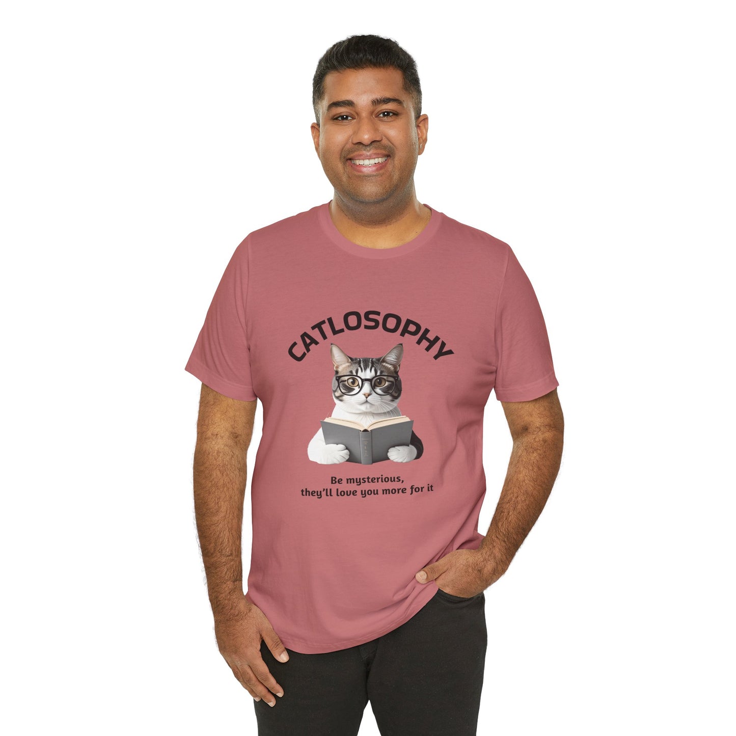 Catlosophy Unisex Jersey Short Sleeve Tee – "Be mysterious" Design