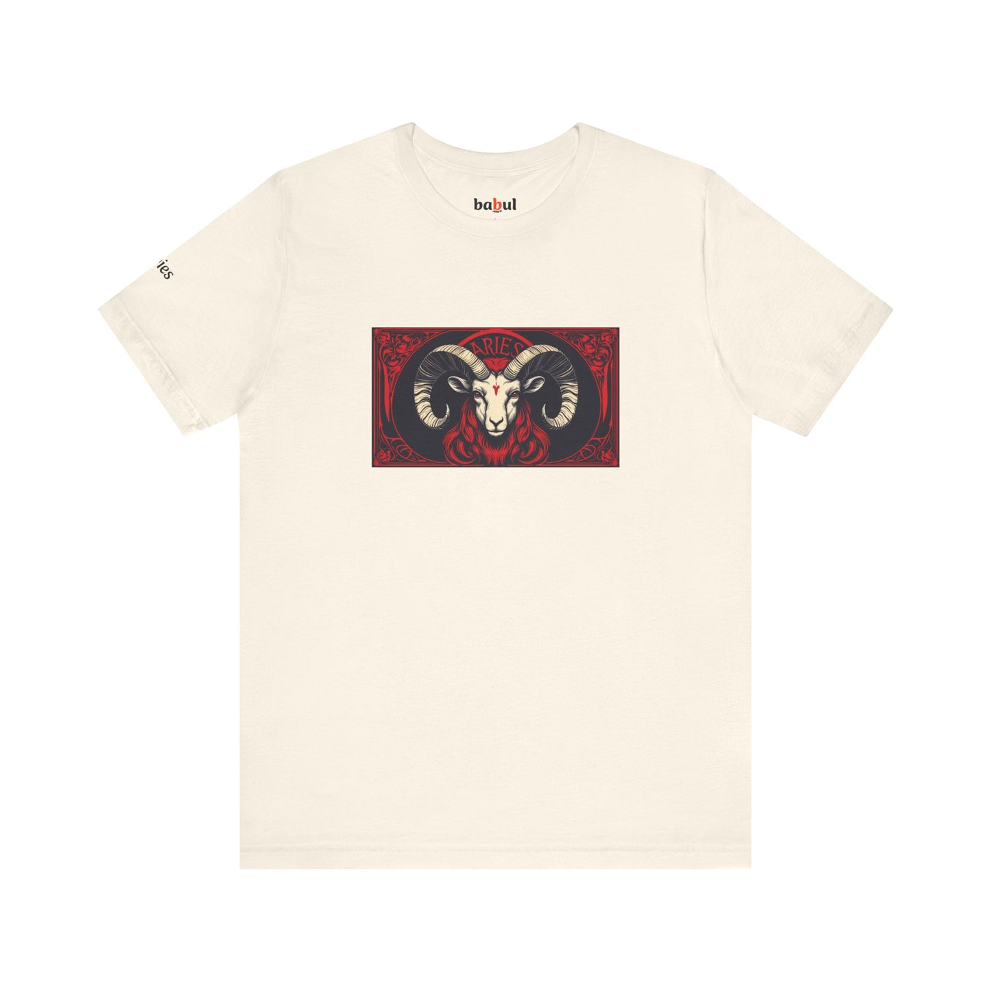Aries - Gothic Zodiac T-Shirt. Red graphic in front. Zodiac in the Shadows