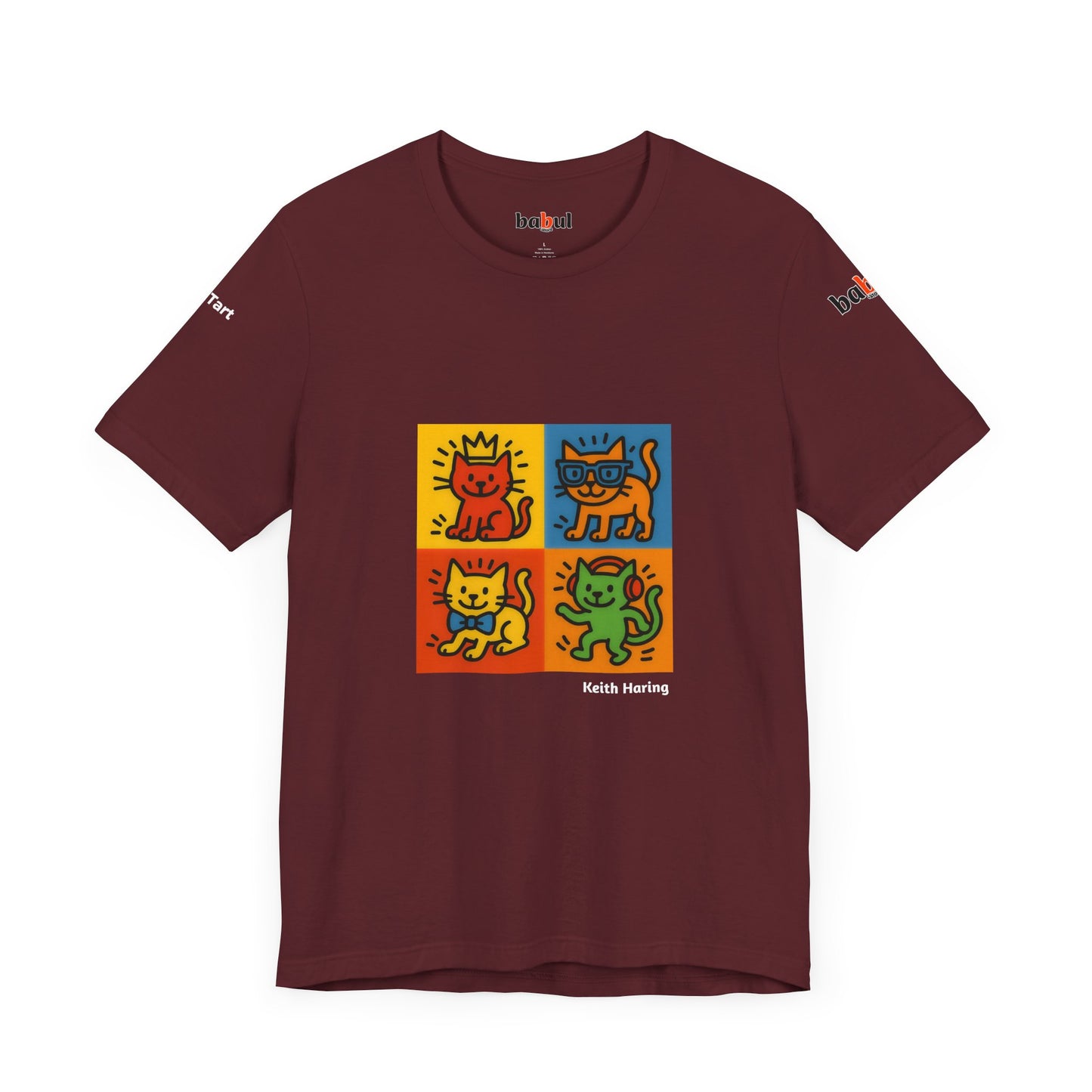 CATART Unisex Jersey Cat T-Shirt - KEITH HARING - Iconic Painting Reimagined with Cats