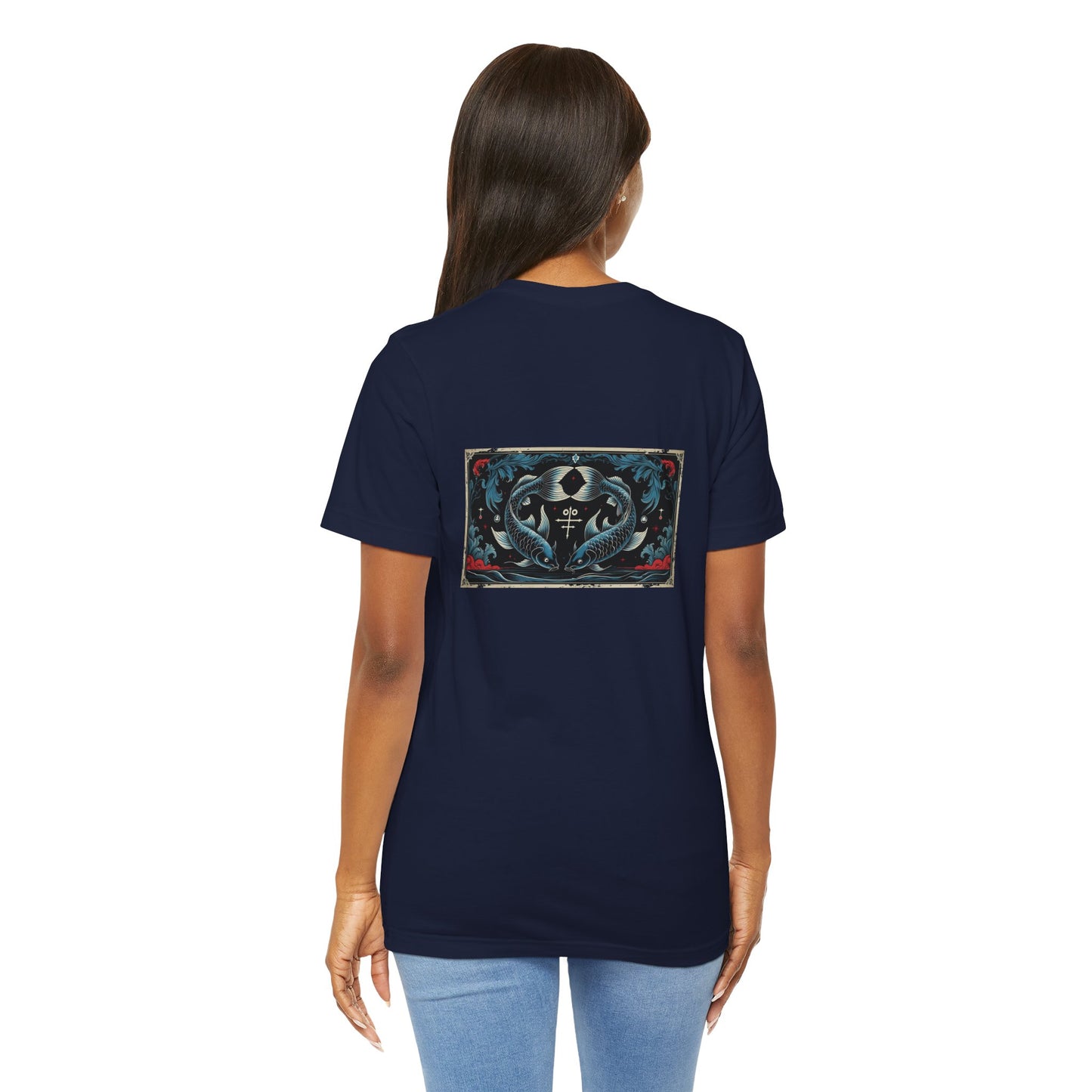 Pisces - Gothic Zodiac T-Shirt. Blue graphic on the back. Zodiac in the Shadows
