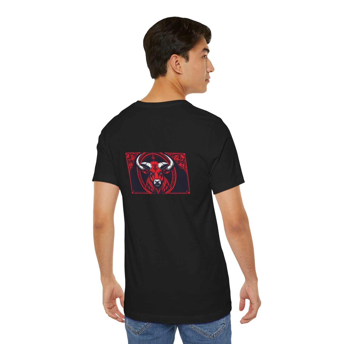 Taurus - Gothic Zodiac, Red Graphic on the back T-Shirt. Zodiac in the Shadows