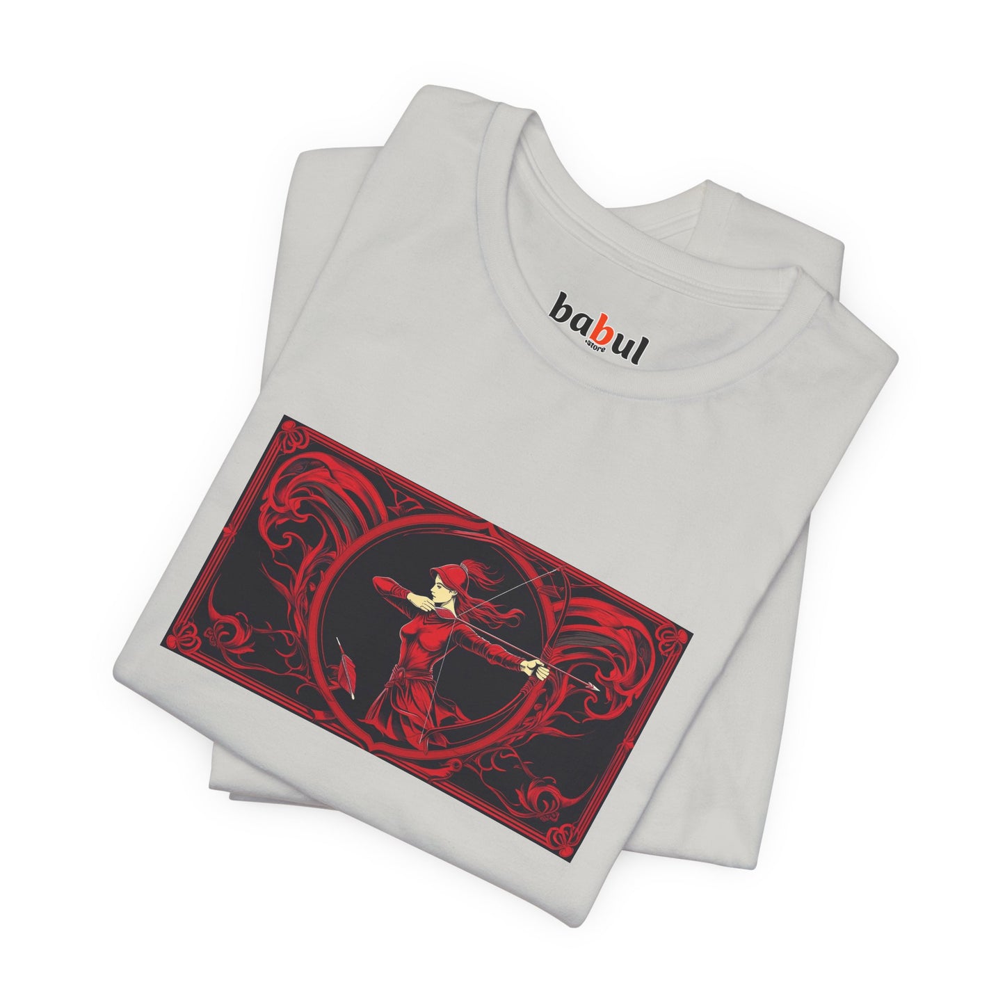 Sagittarius - Gothic Zodiac T-Shirt. Red graphic in front. Zodiac in the Shadows