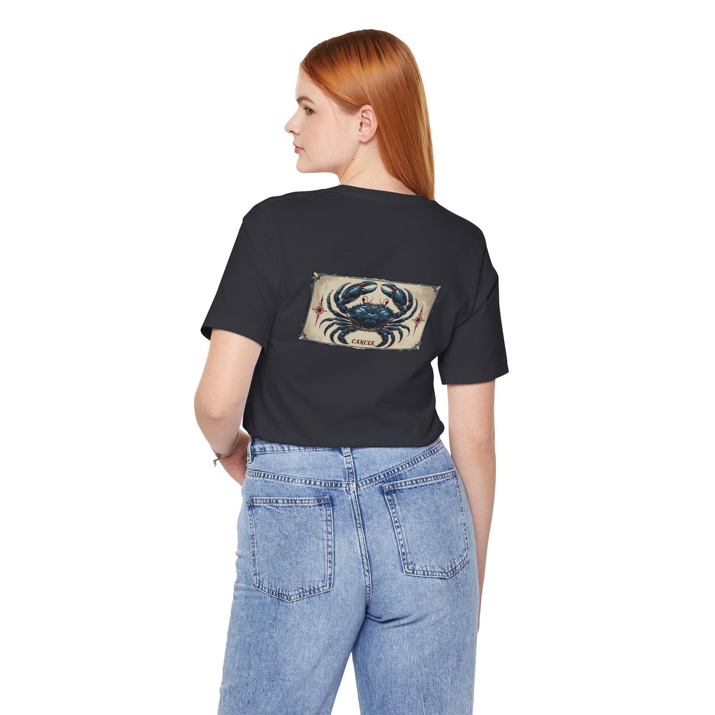 Cancer - Gothic Zodiac T-Shirt. Blue graphic on the back. Zodiac in the Shadows