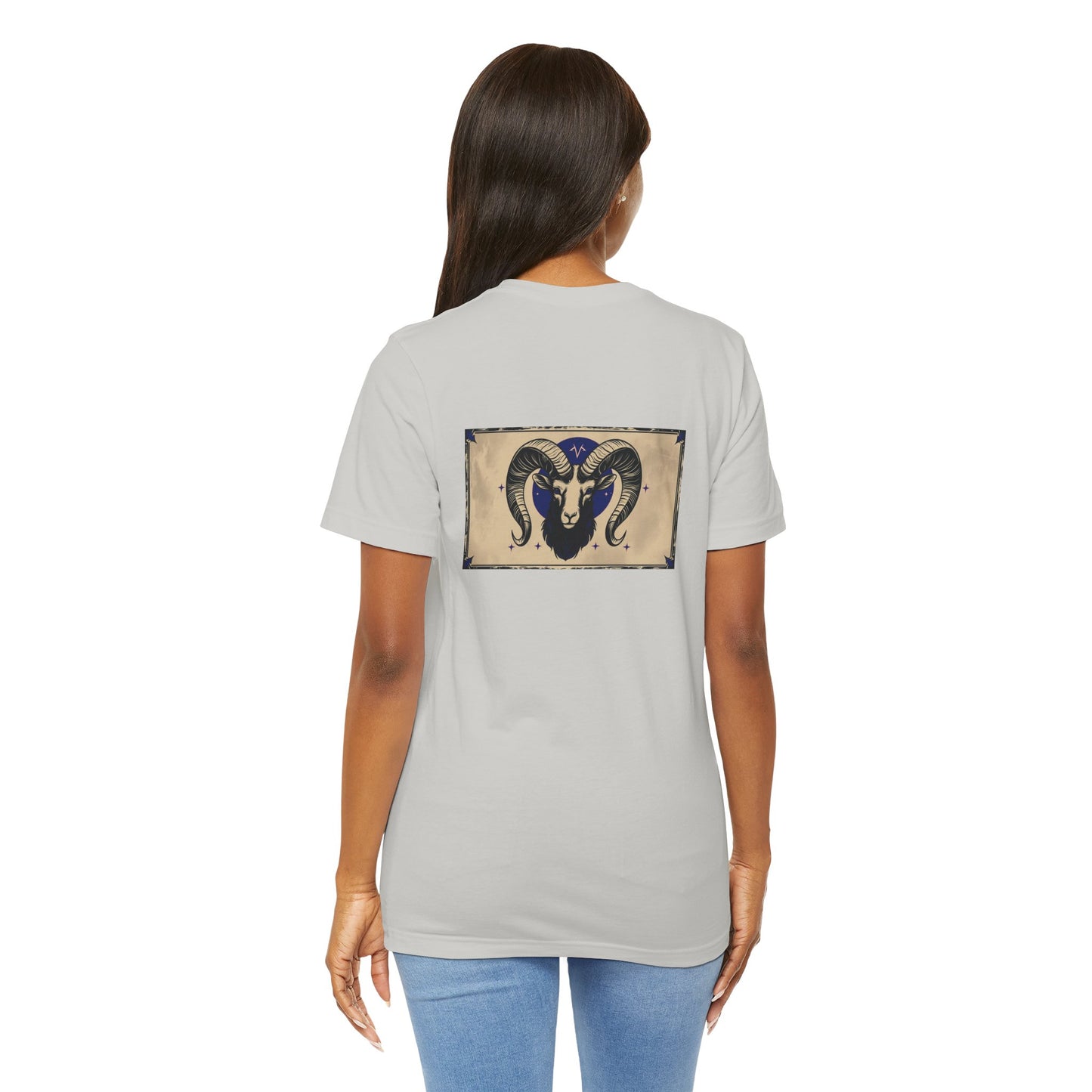 Aries - Gothic Zodiac T-Shirt. Blue graphic on the back. Zodiac in the Shadows