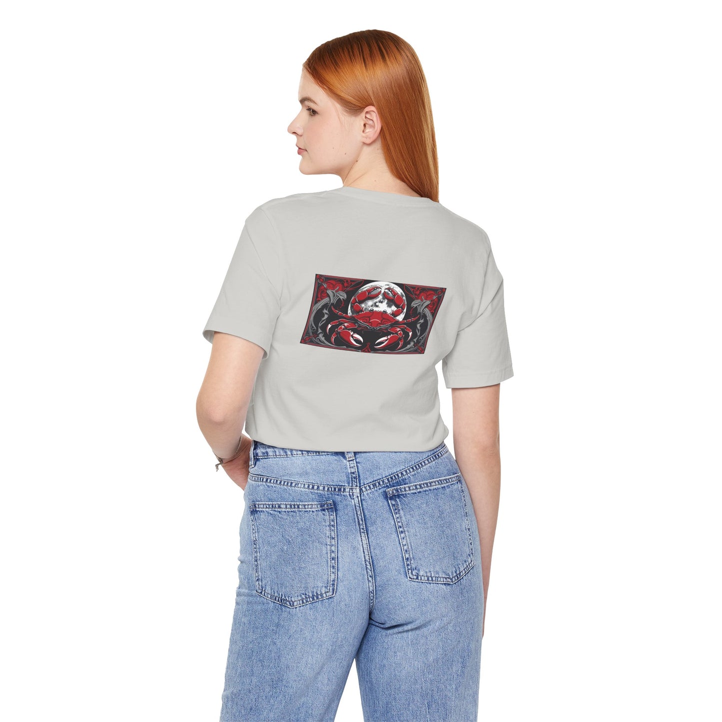 Cancer - Gothic Zodiac, Red Graphic on the back T-Shirt. Zodiac in the Shadows