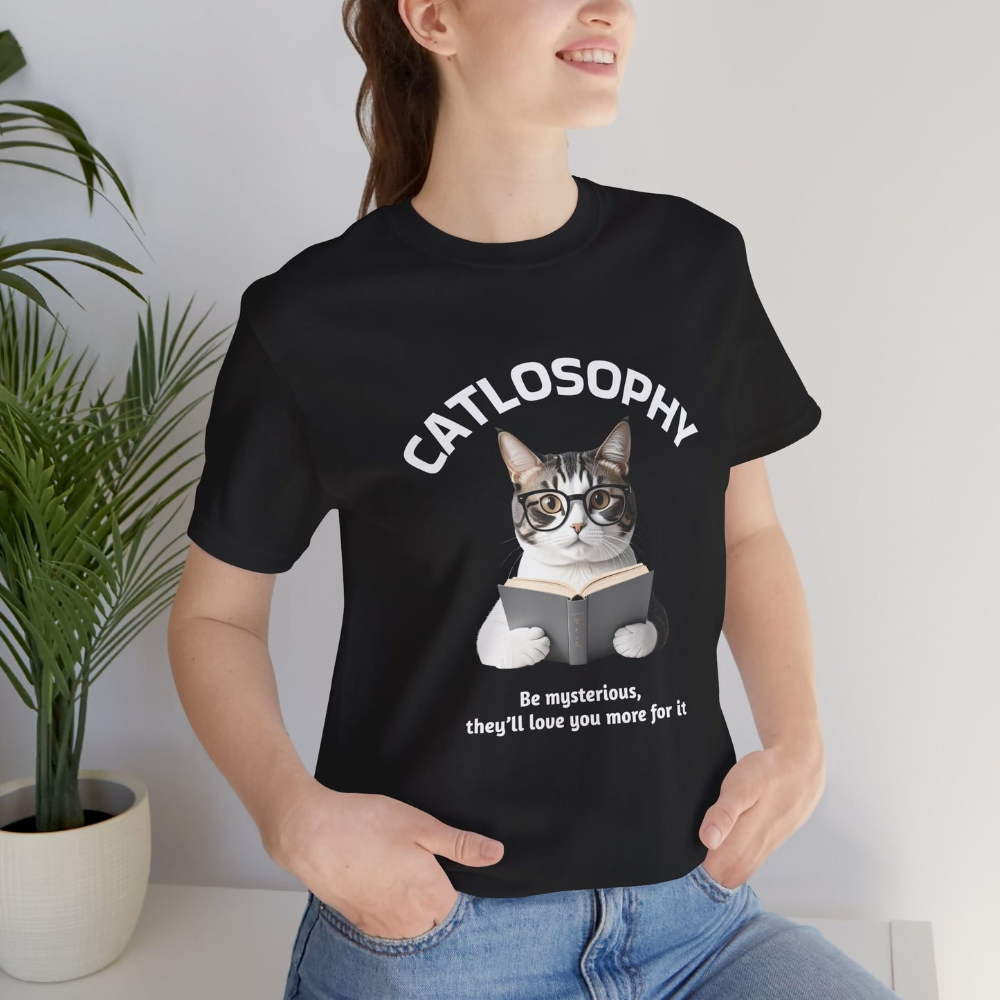 Catlosophy Unisex Jersey Short Sleeve Tee – "Be mysterious" Design