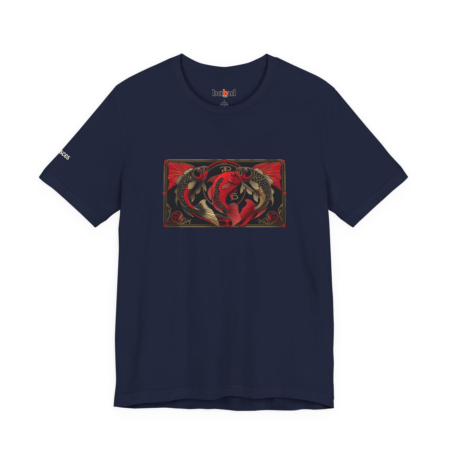 Pisces - Gothic Zodiac T-Shirt. Red graphic in front. Zodiac in the Shadows
