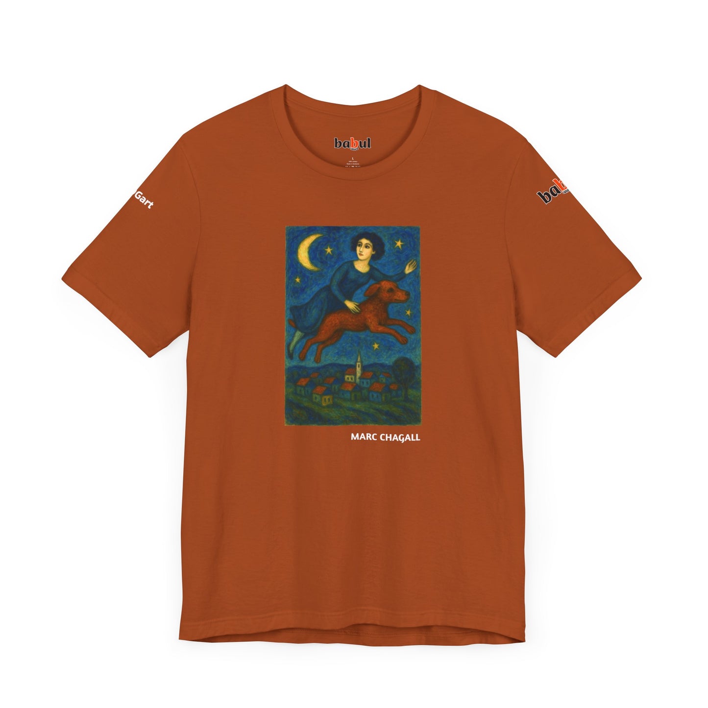 DOGART Unisex Jersey Cat T-Shirt - MARC CHAGALL - Iconic Painting Reimagined with Dogs