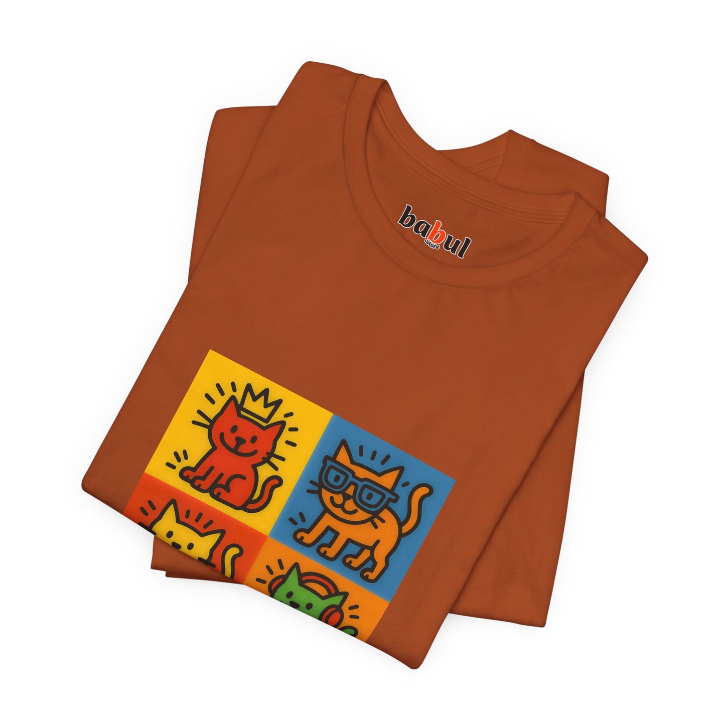 CATART Unisex Jersey Cat T-Shirt - KEITH HARING - Iconic Painting Reimagined with Cats