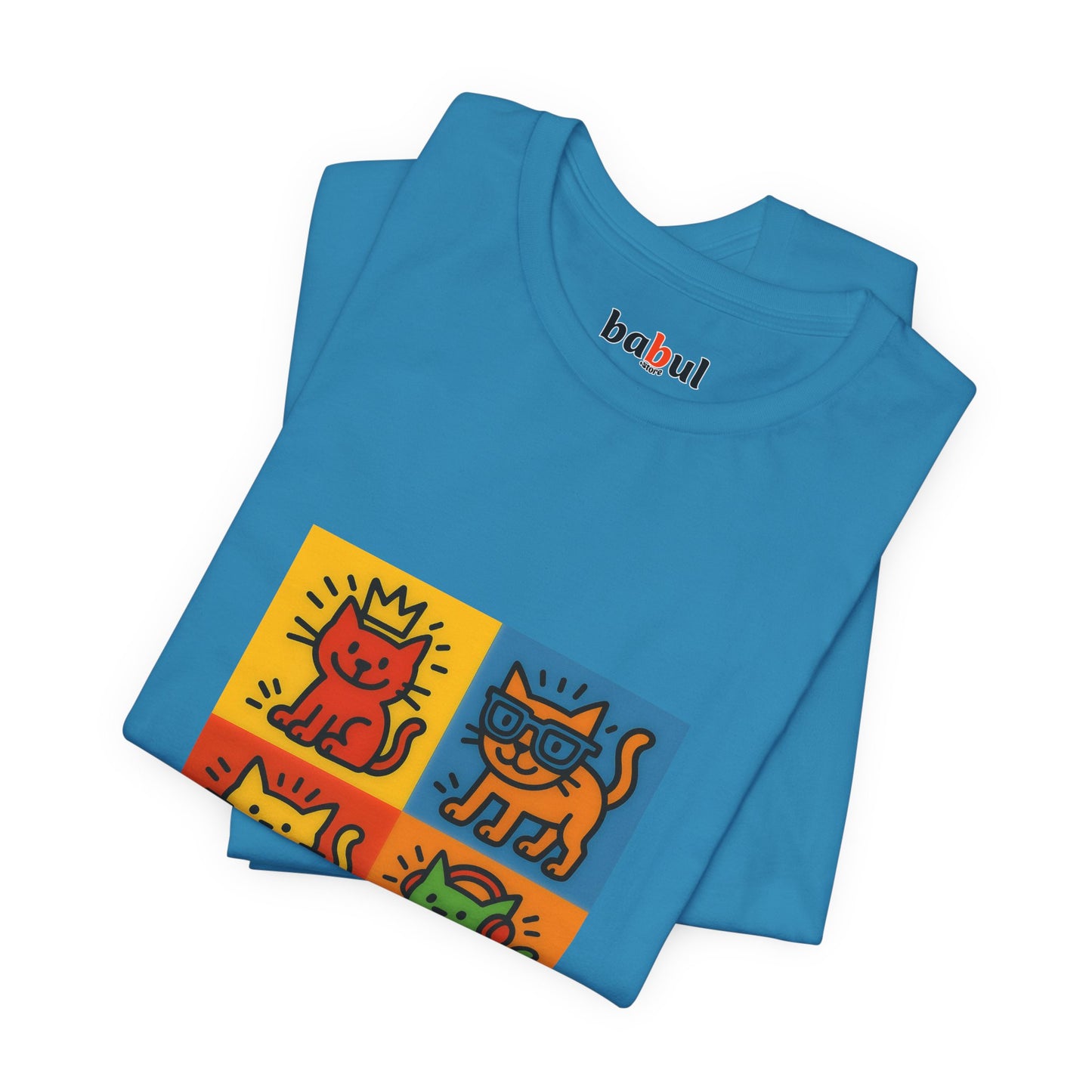 CATART Unisex Jersey Cat T-Shirt - KEITH HARING - Iconic Painting Reimagined with Cats