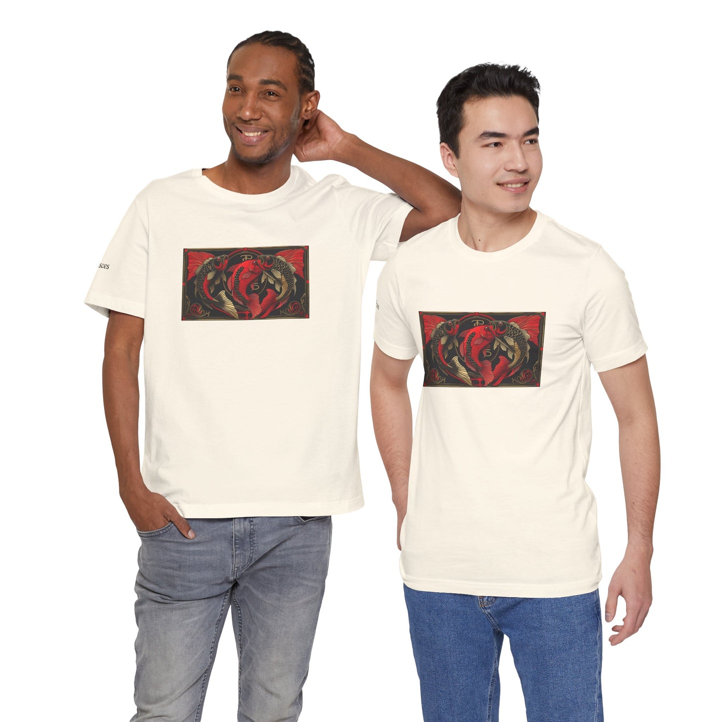 Pisces - Gothic Zodiac T-Shirt. Red graphic in front. Zodiac in the Shadows