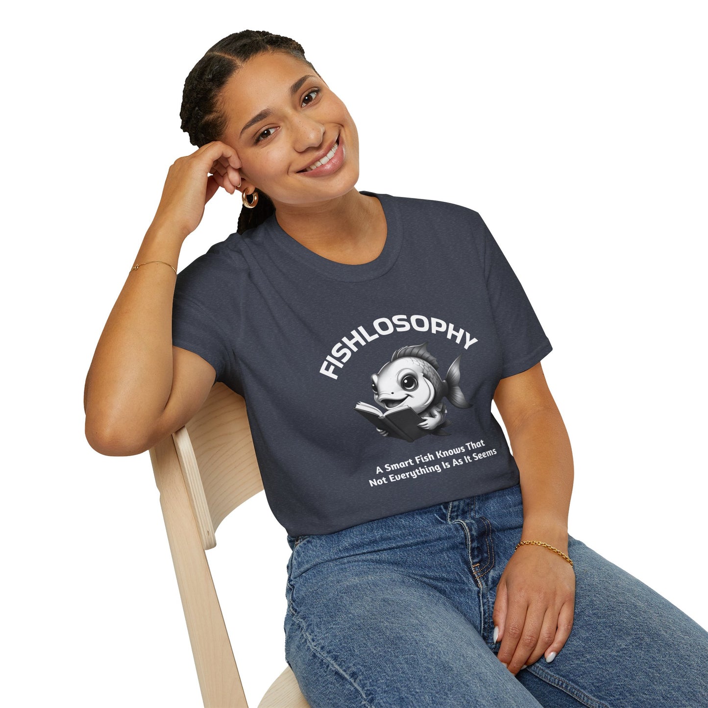 Fishlosophy Unisex T-Shirt - Ocean Vibes and Life's Questions Design - A Smart Fish Knows That Not Everything Is As It Seems