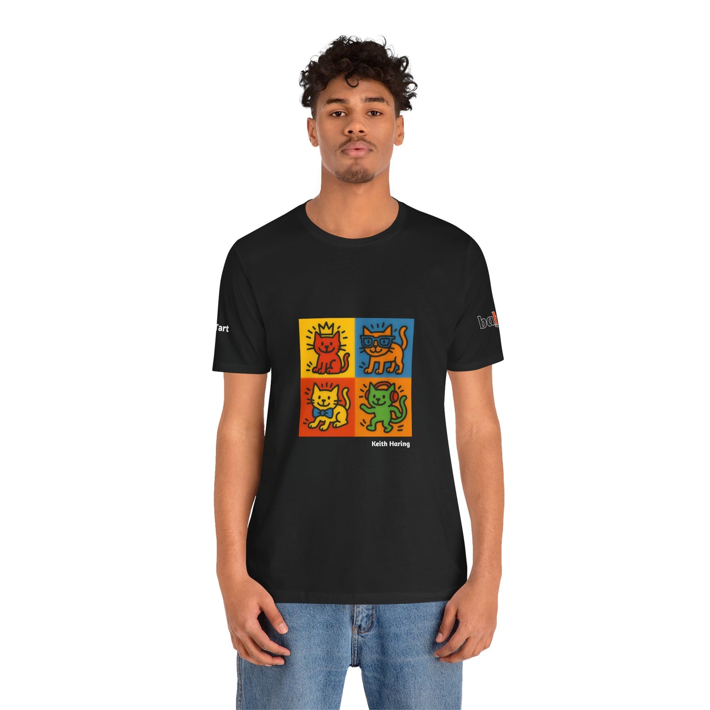 CATART Unisex Jersey Cat T-Shirt - KEITH HARING - Iconic Painting Reimagined with Cats