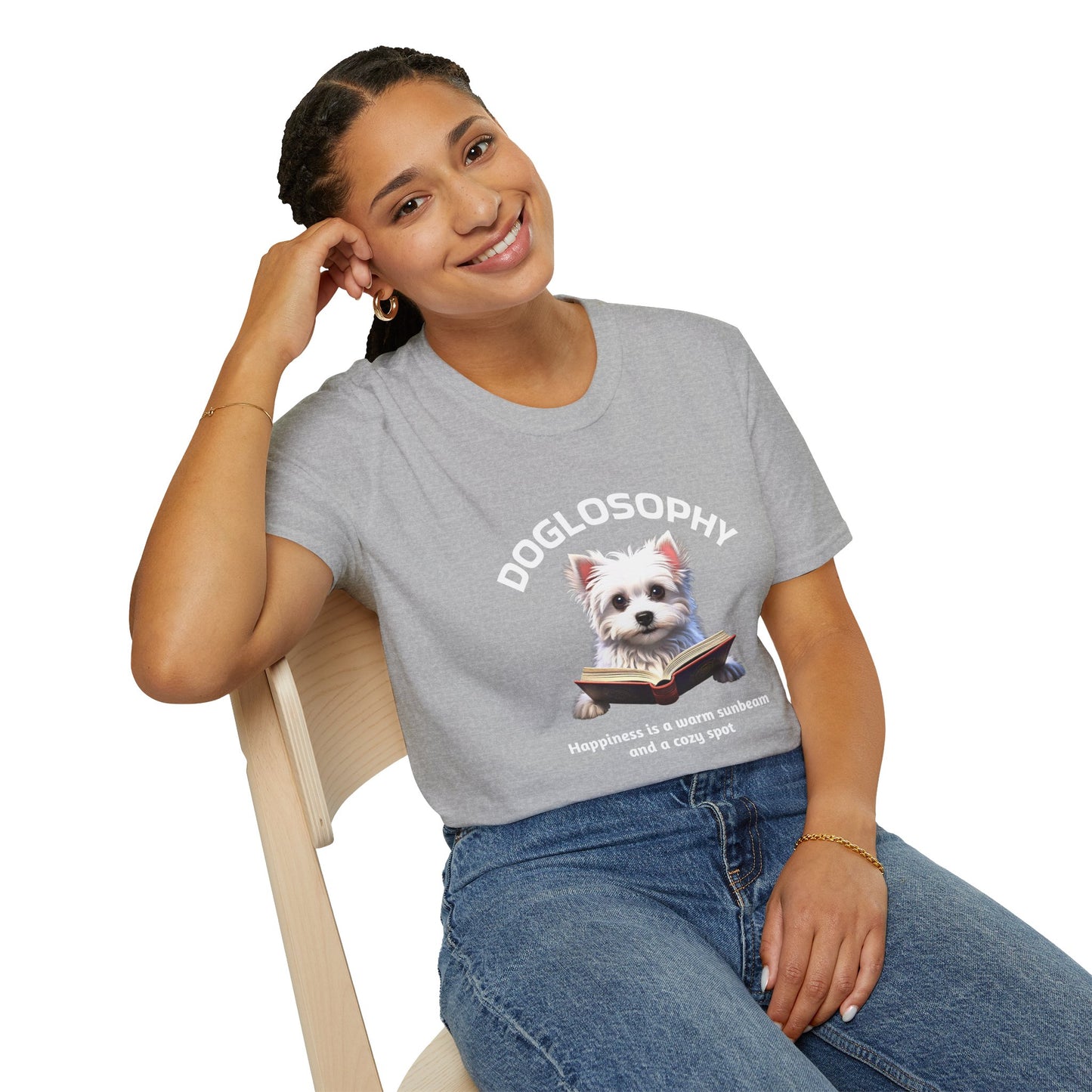 Doglosophy Unisex Softstyle T-Shirt - "Happiness is a Warm Sunbeam" Design